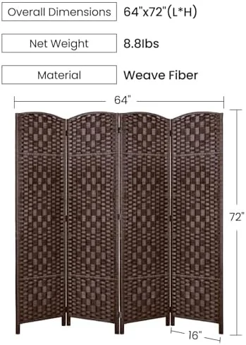YPDRYGV Room Divider  Room Dividers and Folding Privacy Screens  16" Privacy Screen 4 Panels Room Divider Wall Partition Room Dividers Panel Screen 6 ft.Tall  Brown