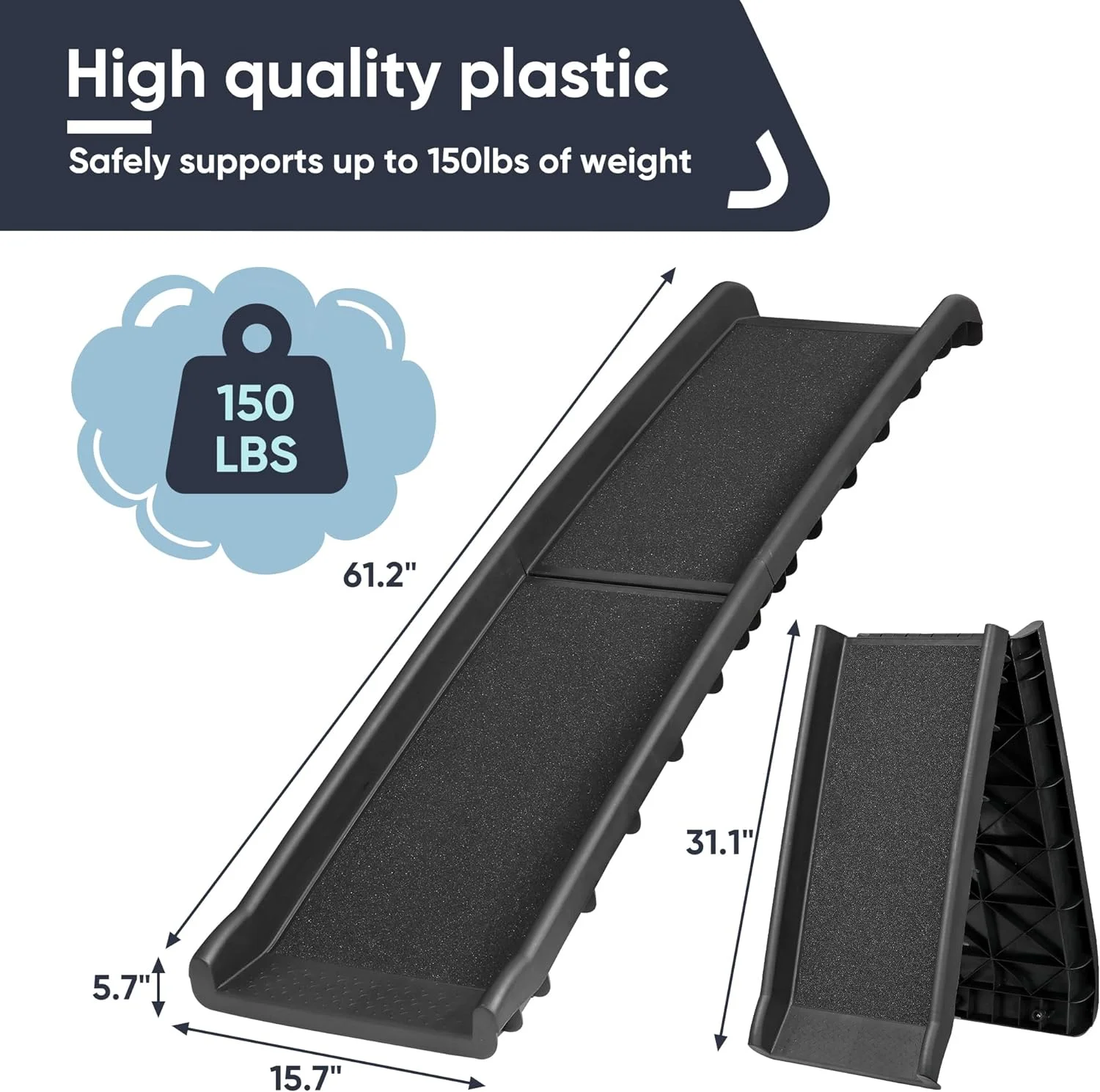 62 Inches Folding Dog Ramp for Cars Trucks SUVs Portable Pet Ramps for Large Dogs Non-Slip Stairs Step Ladder with Raised Siderails, Black