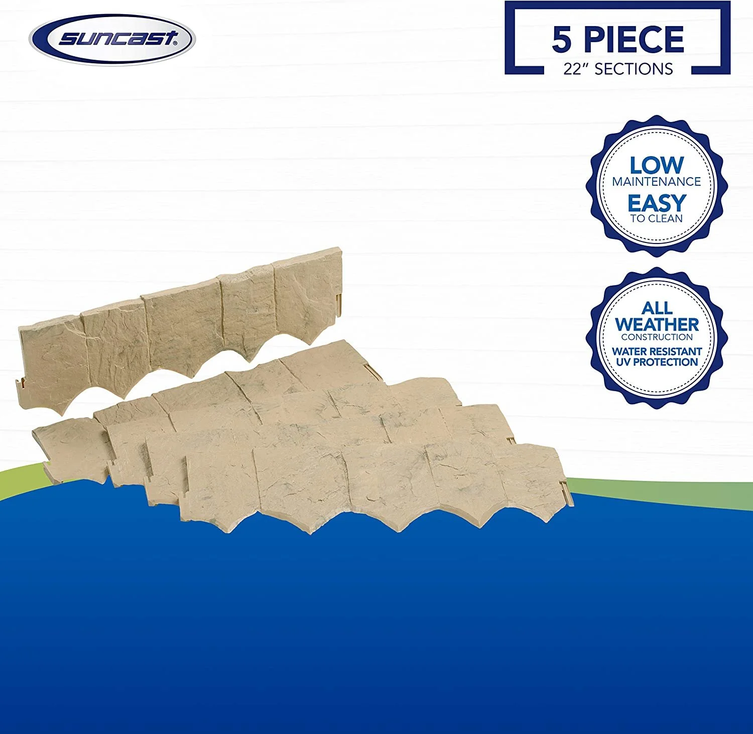 Suncast Quick Edge Multipurpose Outdoor Design Border Decorative Natural Rock Plastic Edging for Patios, Gardening, and Landscaping, 20 Pack