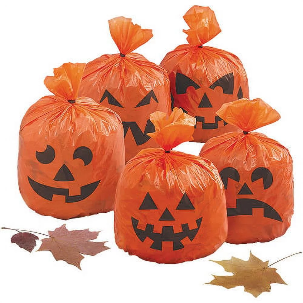 Pumpkin Halloween Plastic Hanging Leaf Bag Decorations, 20ct
