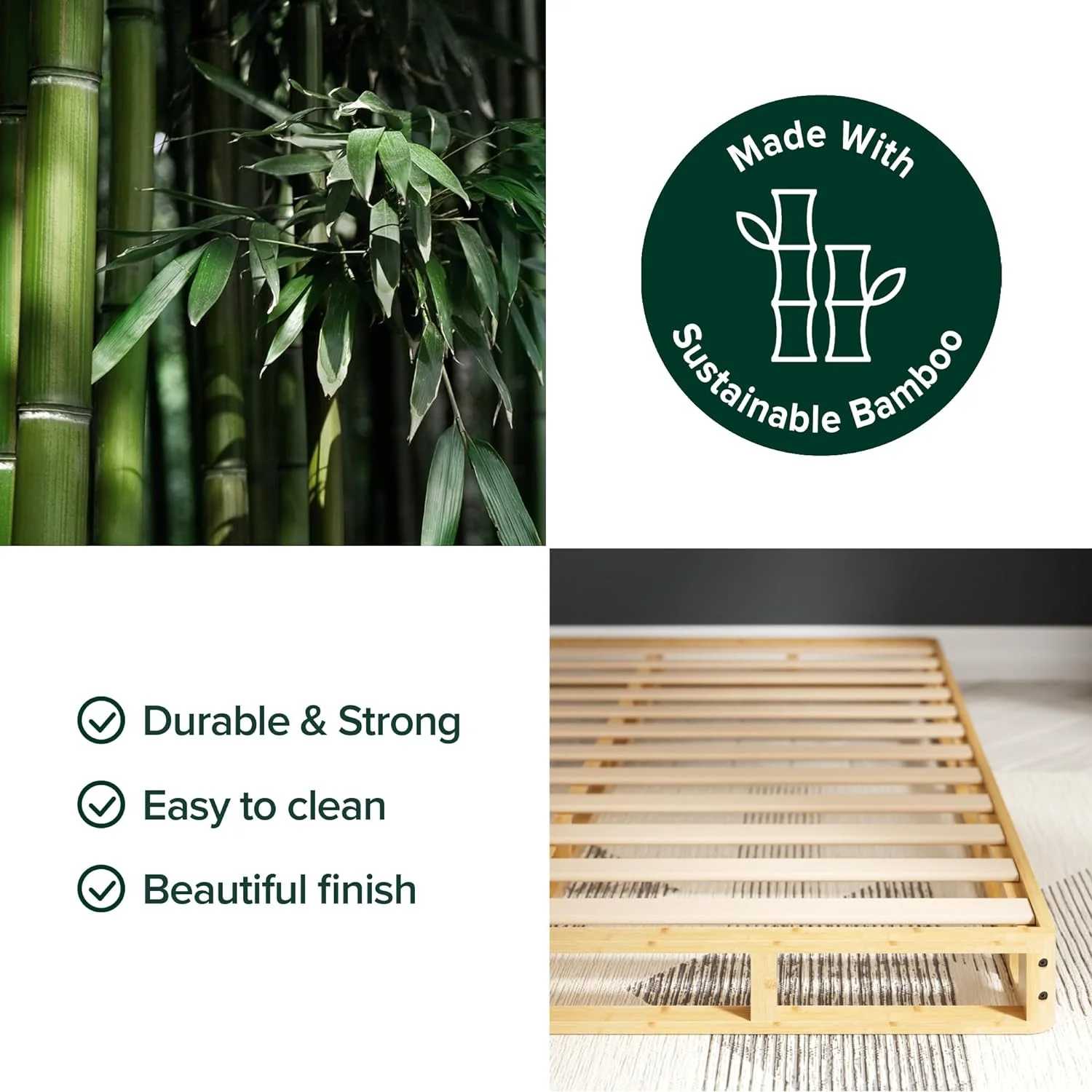 YILAN Edgar 4 Inch Bamboo Box Spring, Mattress Foundation, Sturdy Bamboo Structure, Low Profile, Easy Assembly, Twin