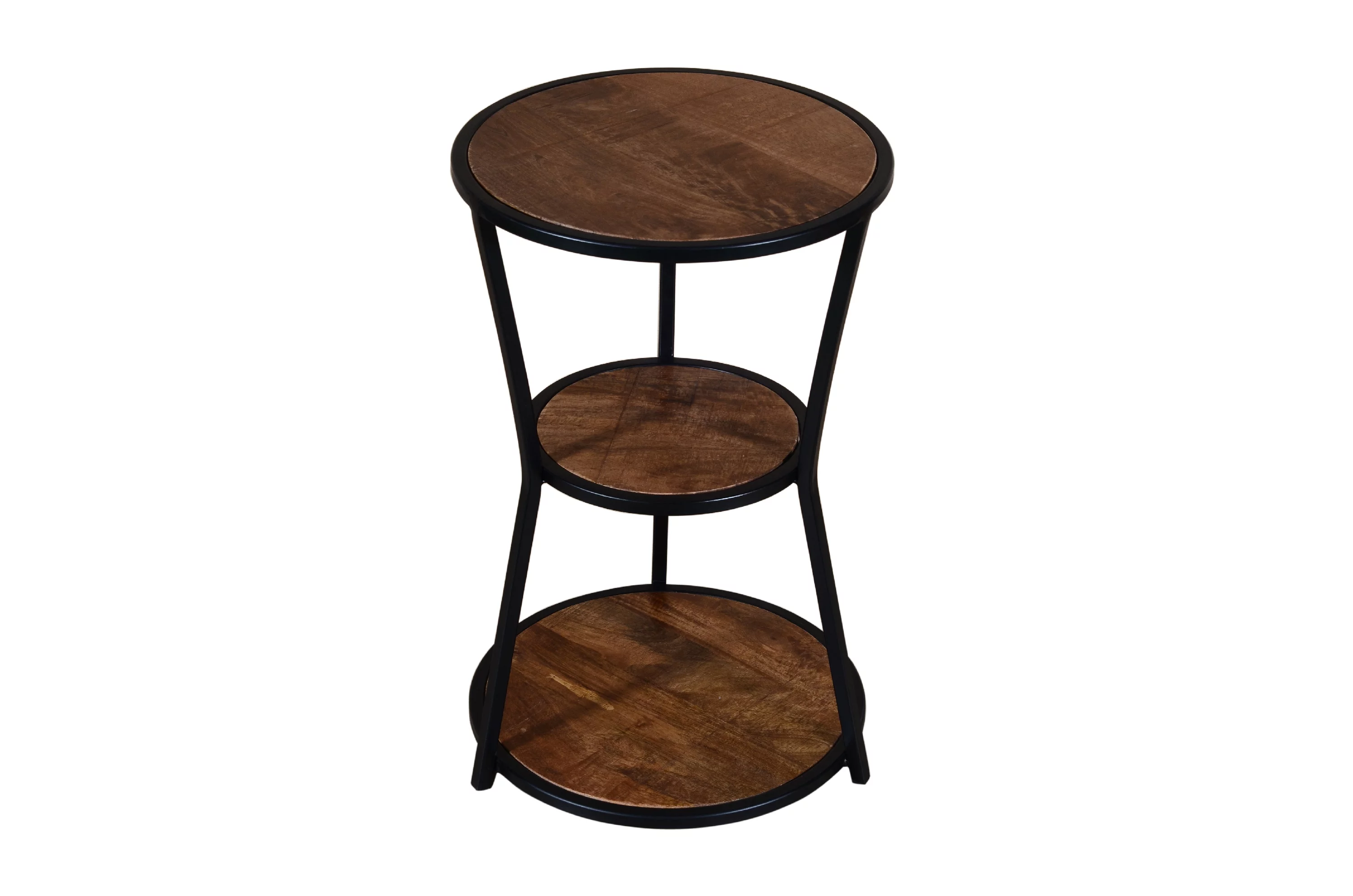 Edenbrook Urban Round Metal 3-Tier Accent Side Table, Black Base with Brown Wood Top
