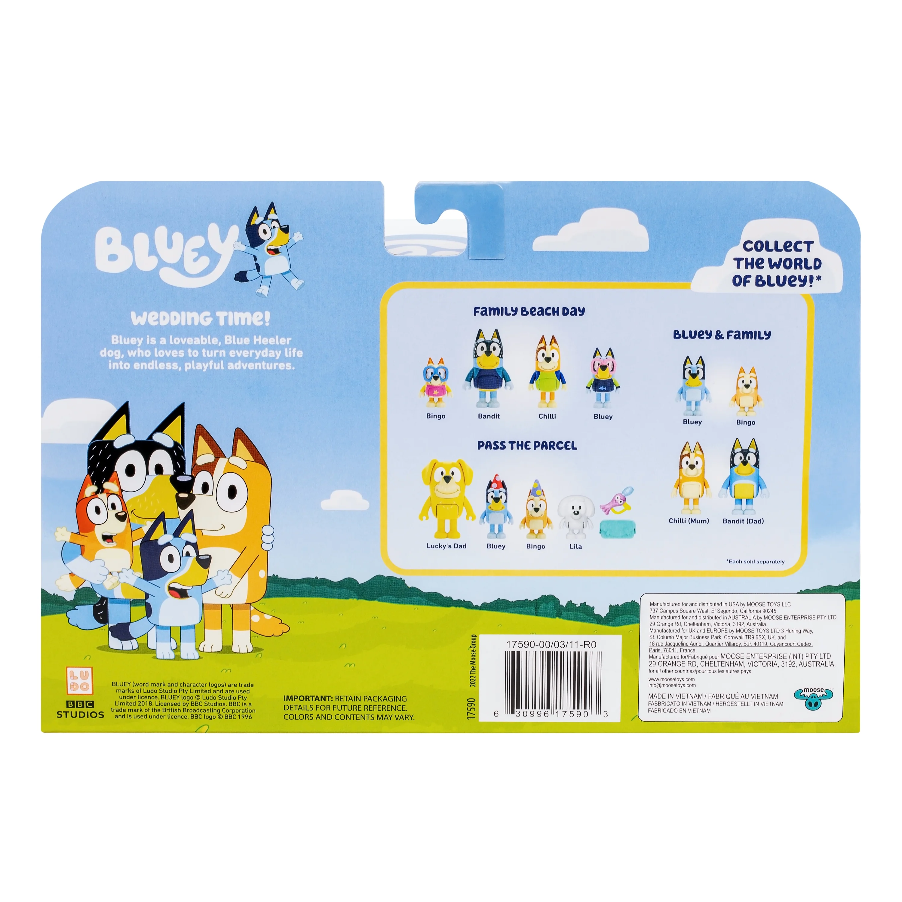 Bluey 4-Pack Wedding Time  Figures, Includes  Uncle Rad, Frisky, Bluey and Bingo, Ages 3+
