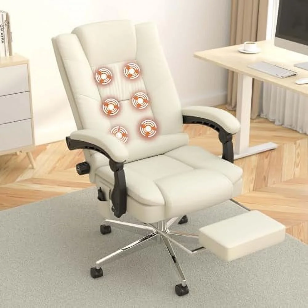 CHYTRE Massage Office Chair  Reclining Office Chair with Footrest  Ergonomic Computer Chair  Big and Tall Executive Office Chair with Adjustable Lumbar Support (White)