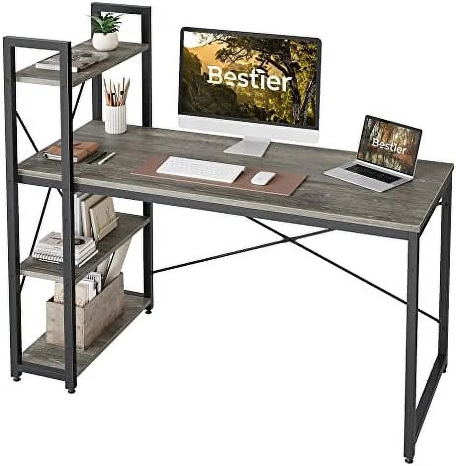 CKPFVY Computer Desk with Shelves - 47 Inch Small Space Home Office Desks with Bookshelf for Study Writing and Work - Plenty Leg Room and Easy Assemble  Grained Black