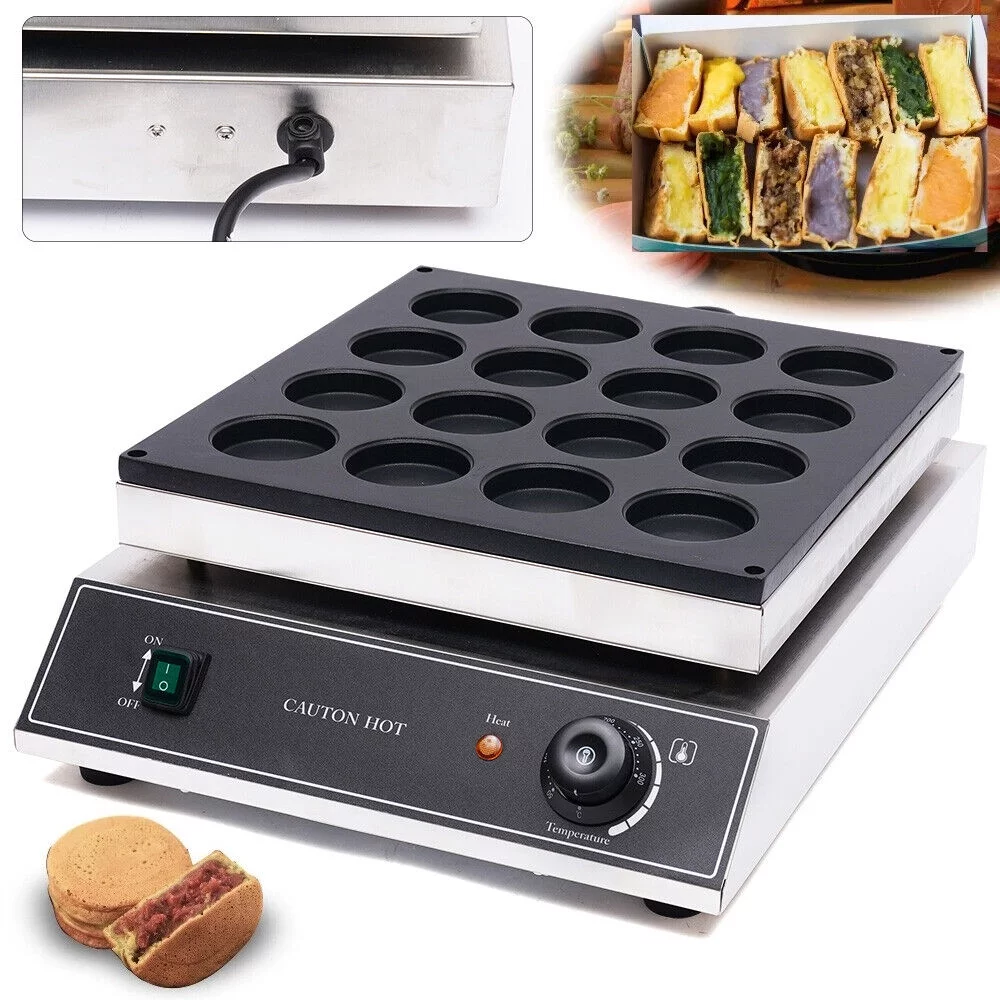 16 Holes Commercial Red Bean Waffle Maker Stainless Steel Pancakes Baker Maker