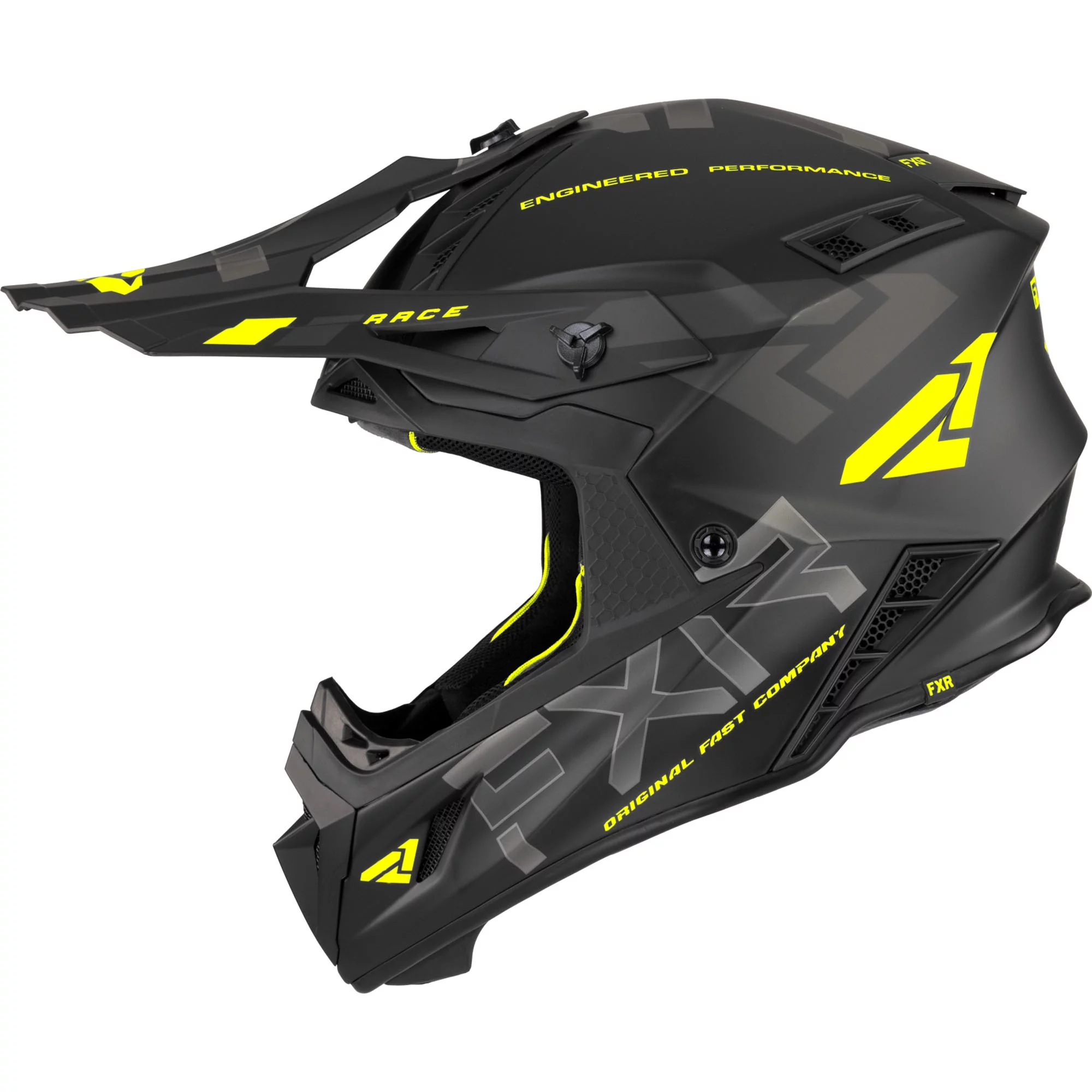 FXR  Helium Race Div Helmet D-Ring Super-Lite 365 Vent Nose Guard FMVSS 218 Black Hi-Vis - 220603-1065-04
