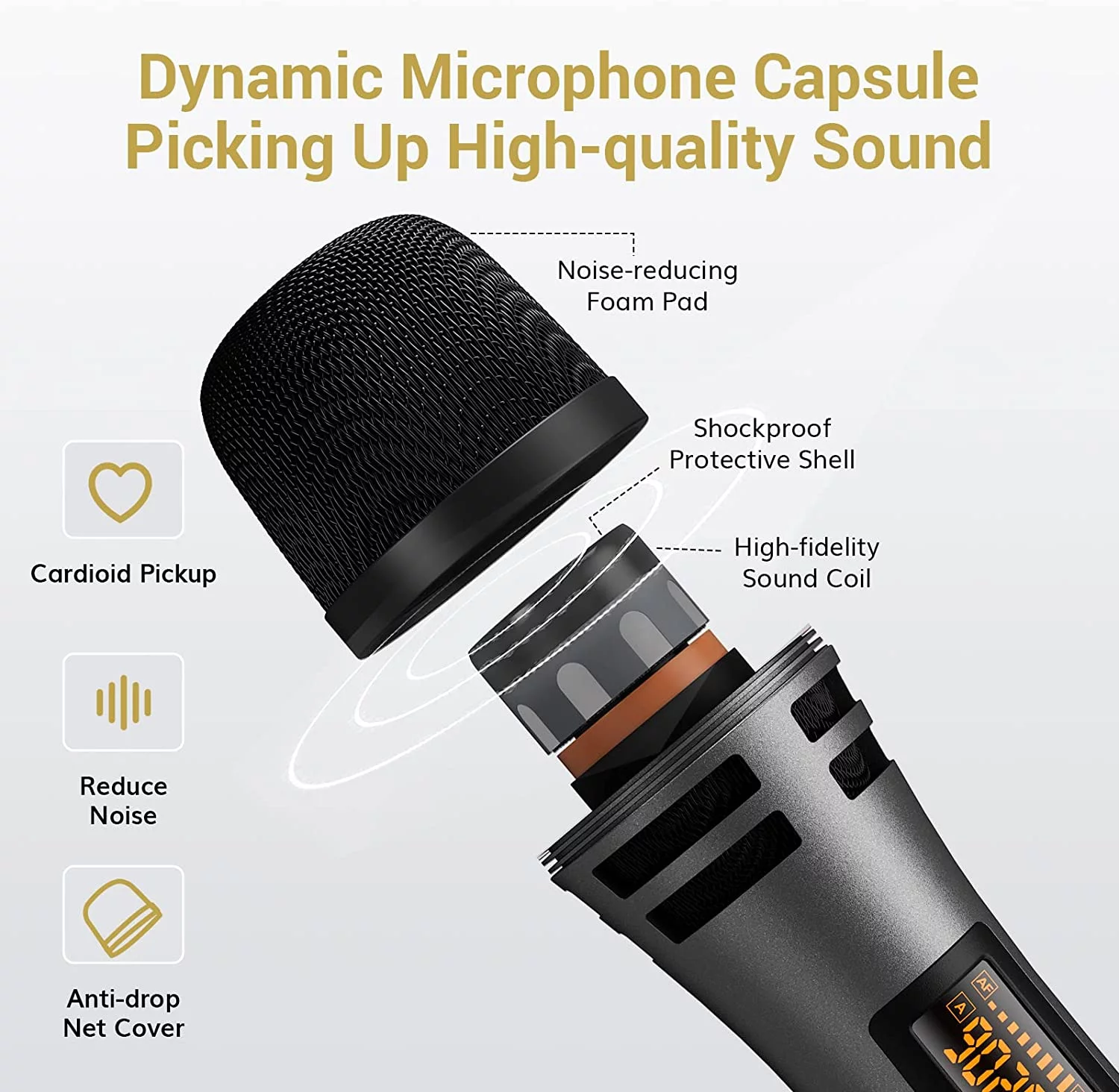 Wireless Microphones, TONOR UHF Handheld Cordless Dynamic Mic with Rechargeable Receiver TW310 Grey