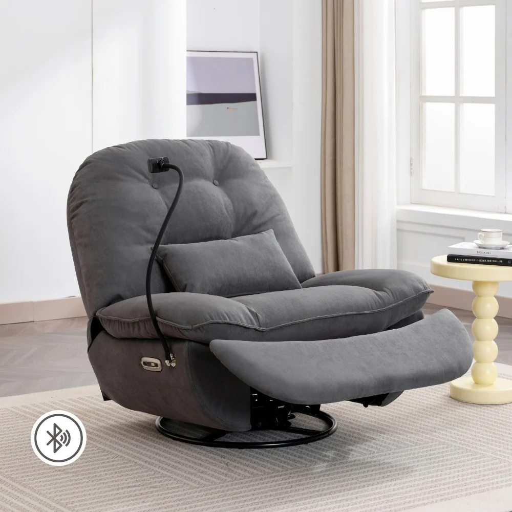 Contemporary Grey Swivel Glider Recliner with USB Charger and Bluetooth Music Player