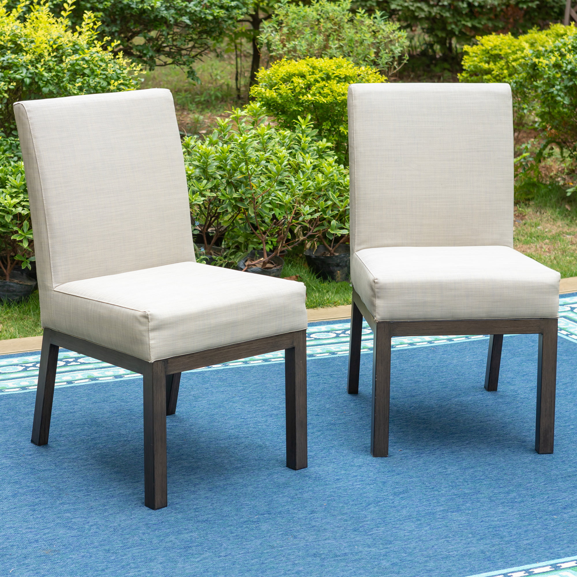 MF Studio 6-Piece Patio Dining Set with 4 PCS Cushion Padded Parsons Chairs, 1 PC Solid Wood Bench&1 PC Large Solid Wood Table, Beige