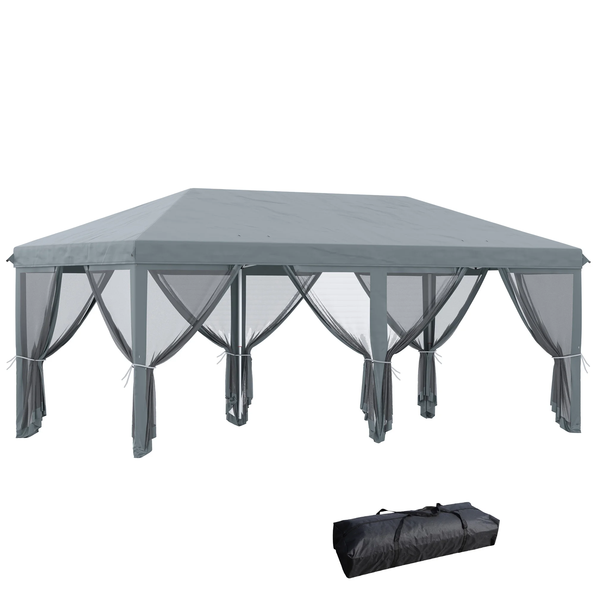 10' X 20' Pop Up Canopy Tent with Netting,Provides 200 Square Feet of Coverage, Heavy Duty Instant Sun Shelter, Large Tents for Parties with Carry Bag for Outdoor, Garden, Patio, Gray