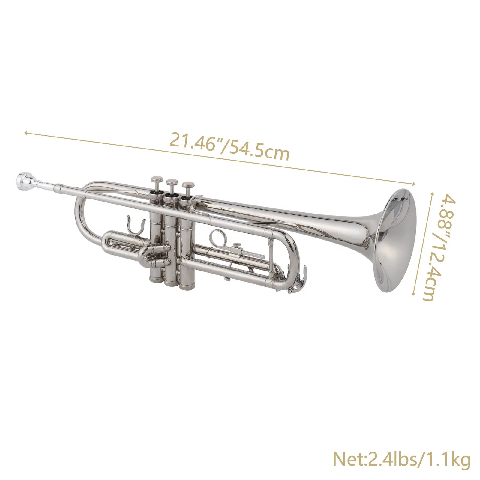 GoDecor Beginner Bb Tone Adjustable Trumpet Set with Case for Student School Band, Silver