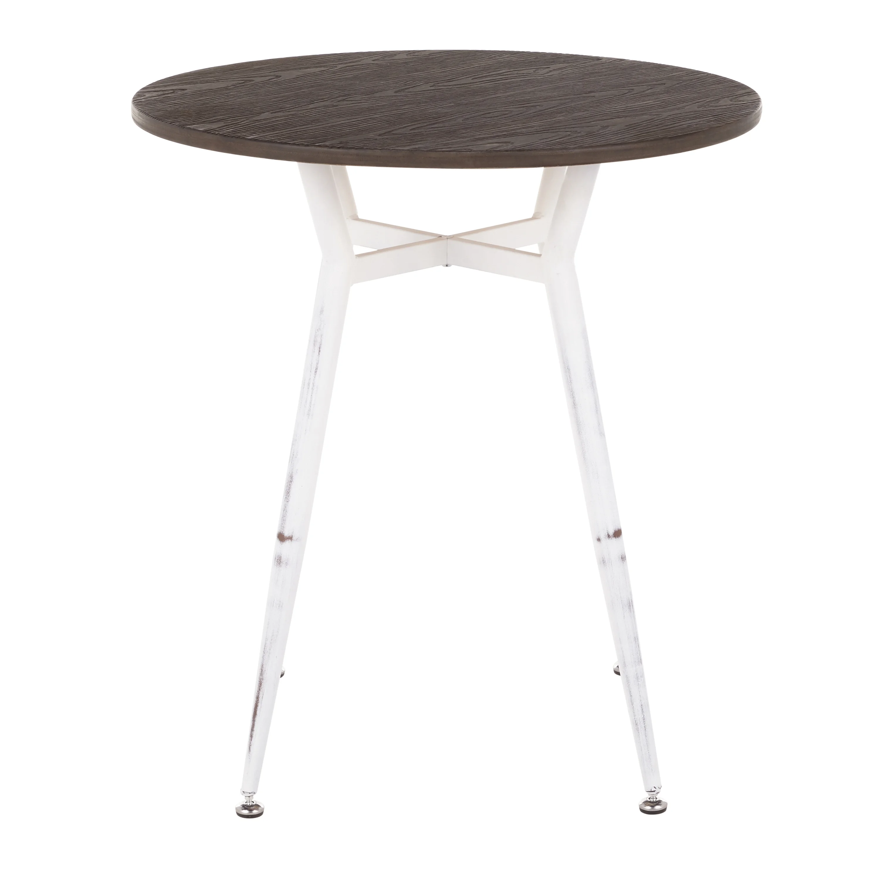 DeeHome Clara Industrial Round Dinette Table in Vintage White Metal and Espresso Wood-Pressed Grain Bamboo by LumiSource
