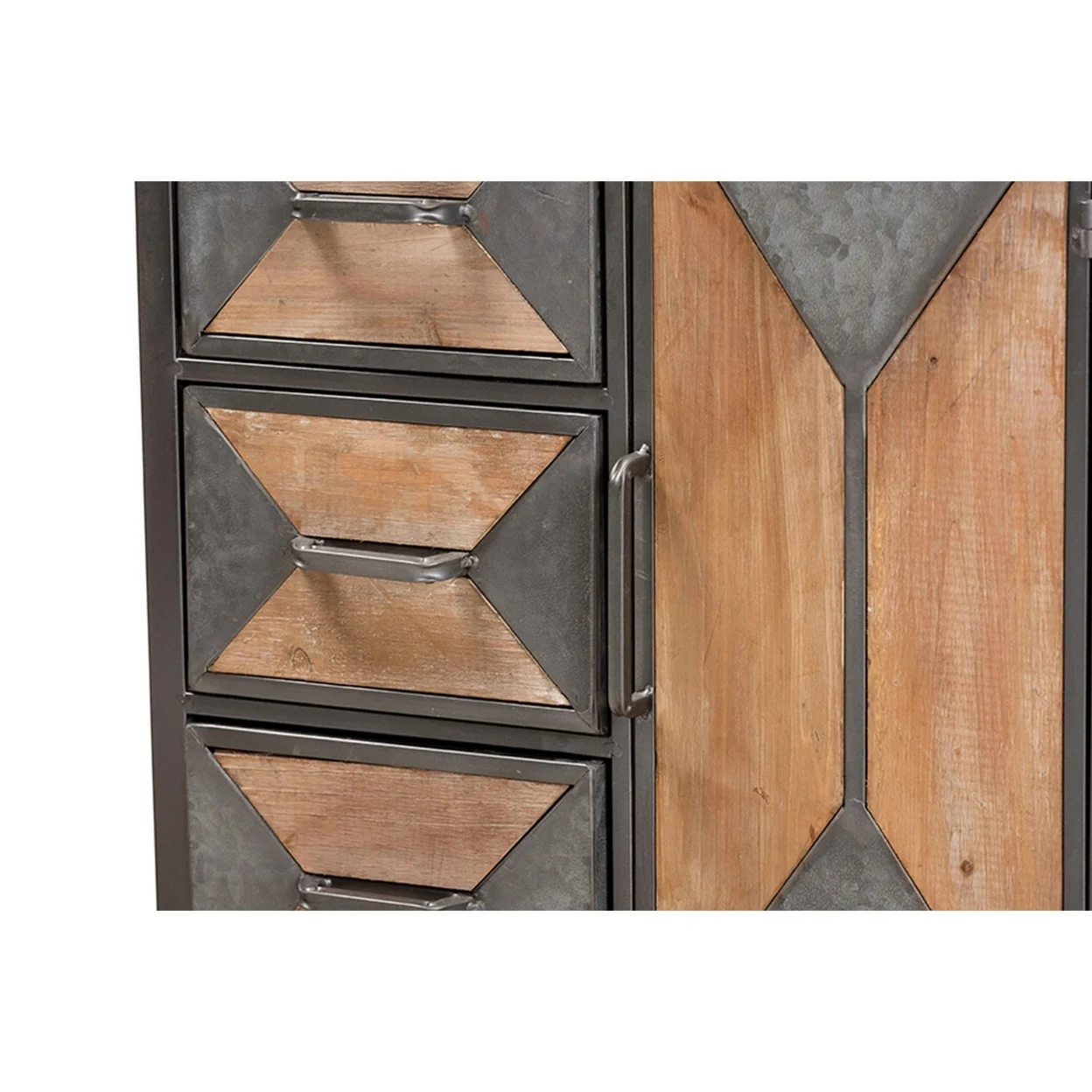 Baxton Studio Laurel Rustic Industrial Antique Grey Finished Metal and Whitewashed Oak Brown Finished Wood 3-Drawer