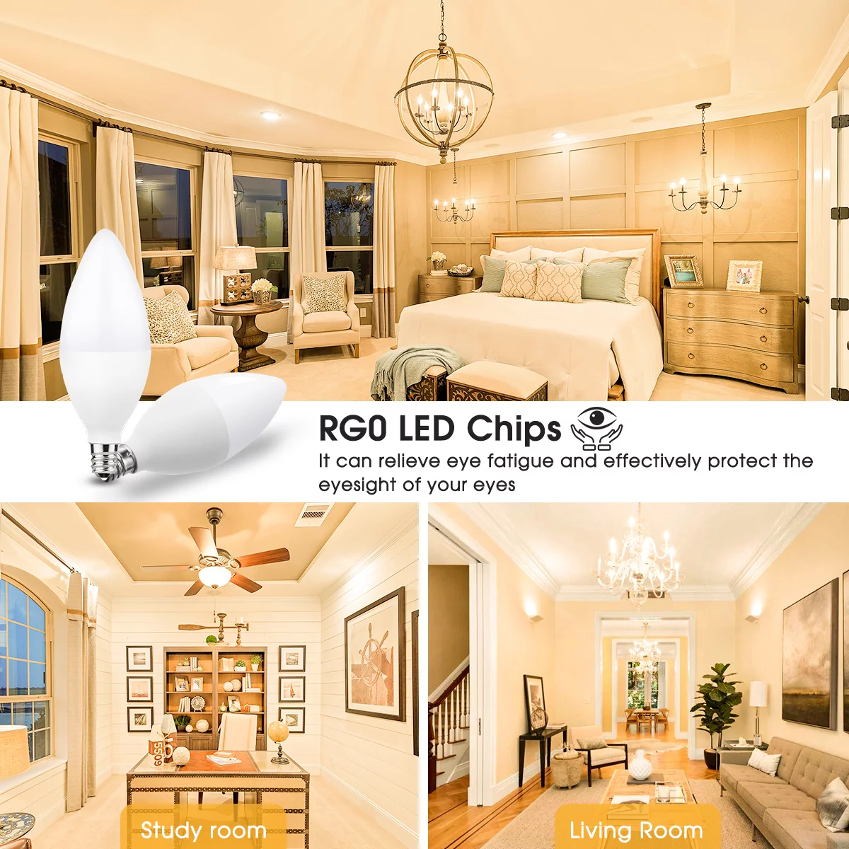 YANSUN E12 LED Candelabra Light Bulbs 6W, Warm White 5000K Chandelier Bulbs, 60 Watt Equivalent, 550 Lumens, E12 Base, 6 Pack