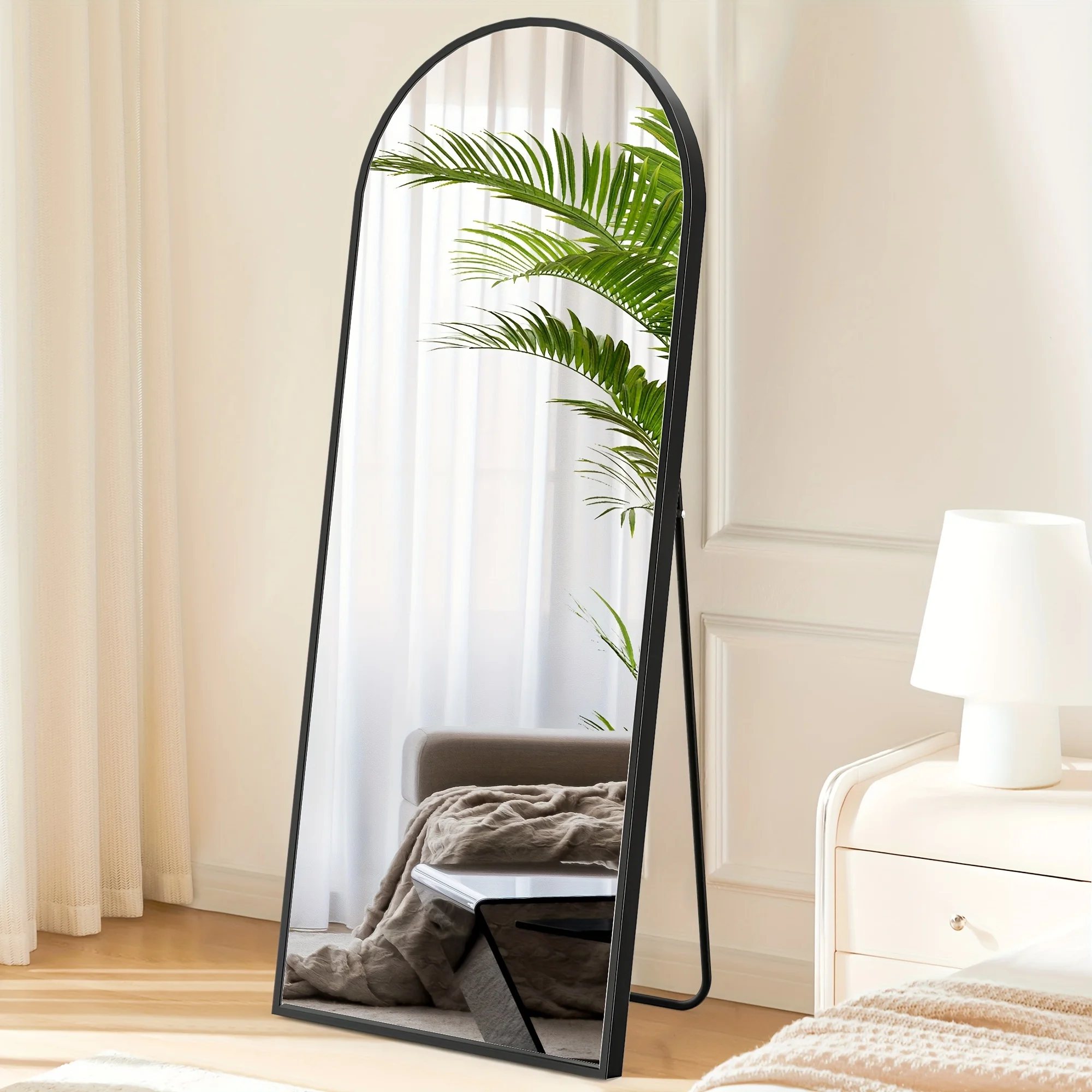 Glamorous Arched Full Length Mirror - 64x21 Standing Mirror with Aluminum Stand, Ultra-Thin Frame, Versatile Hanging or Leaning - Enhances Any Living Space