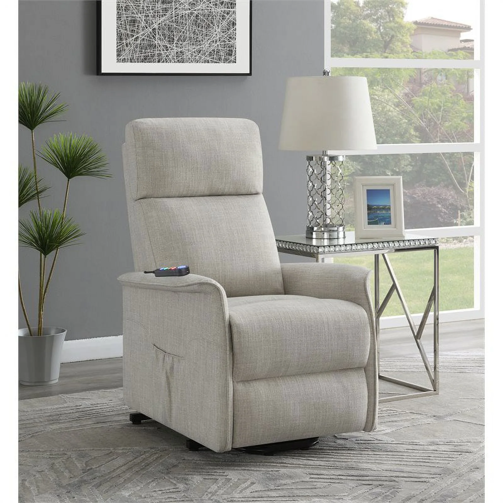 Pemberly Row Power Lift Recliner with Wired Remote in Beige Finish