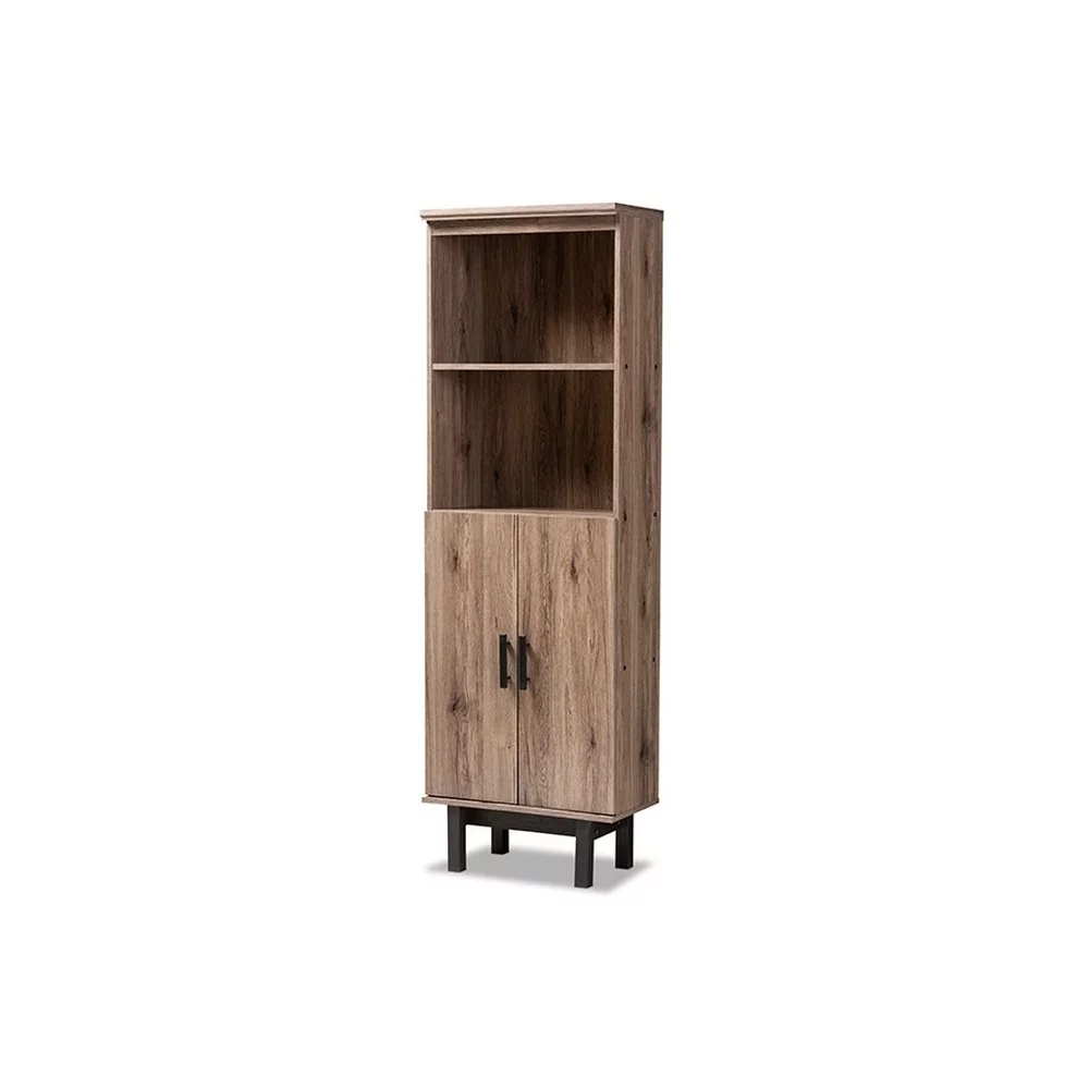 Baxton Studio Arend Modern and Contemporary Two-Tone Oak and Ebony Wood 2-Door Bookcase