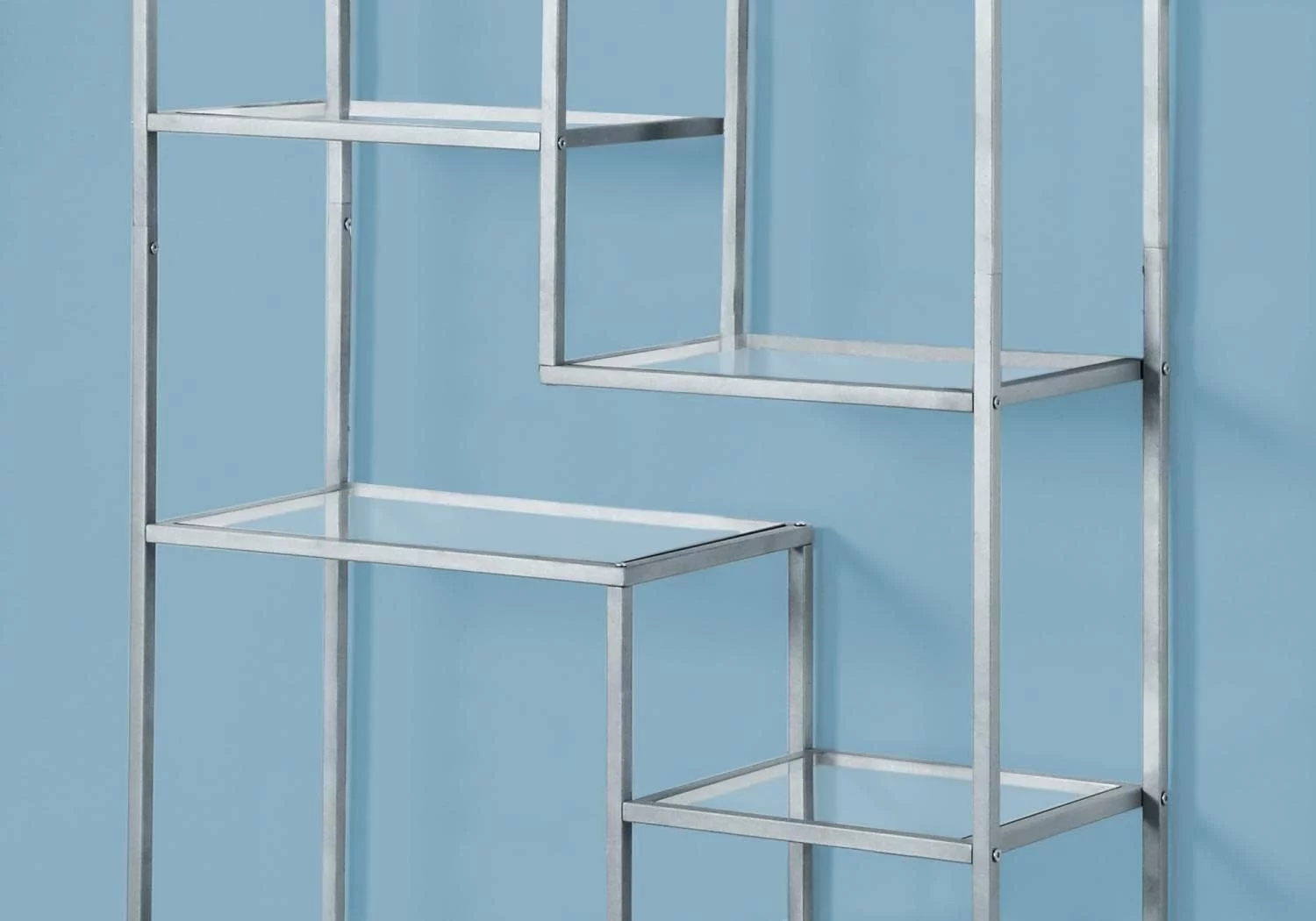 MONARCH SPECIALITIES INC. Bookcase, 72 Inch, Silver/Clear Glass