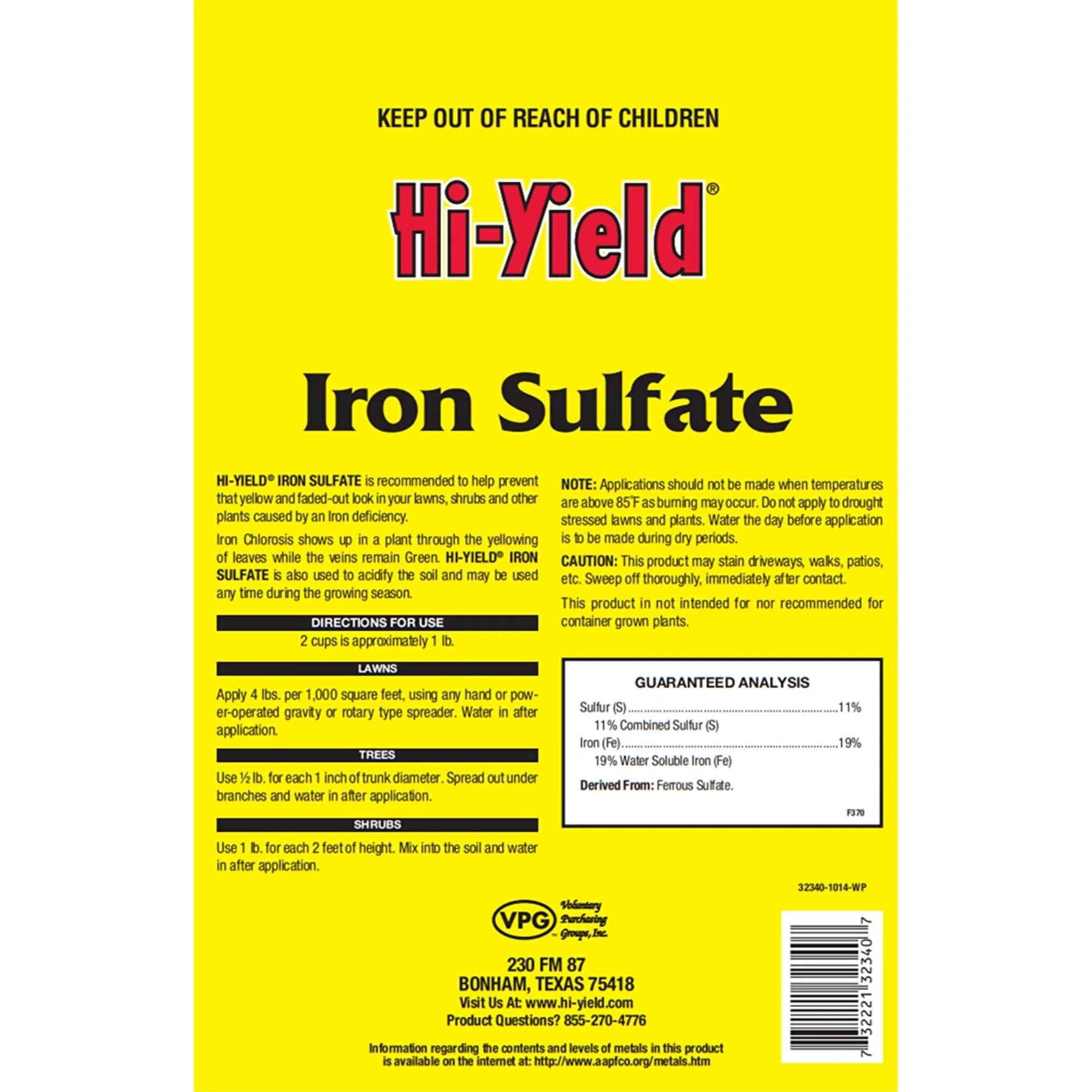 Hi-Yield Iron Sulfate 1000 sq ft 4 lb