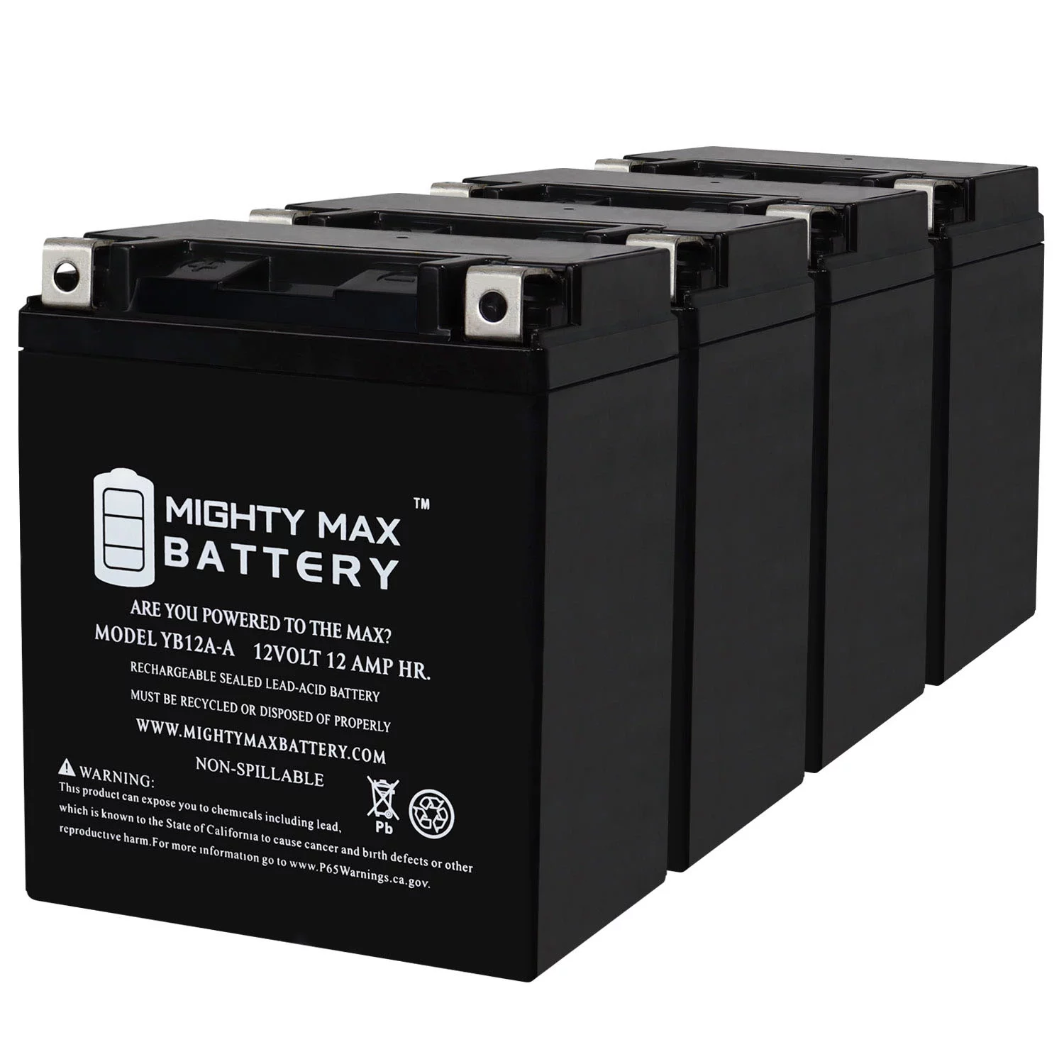 YB12A-A 12V 12AH Replacement Battery compatible with Yamaha XV500 Virago 83 - 4 Pack