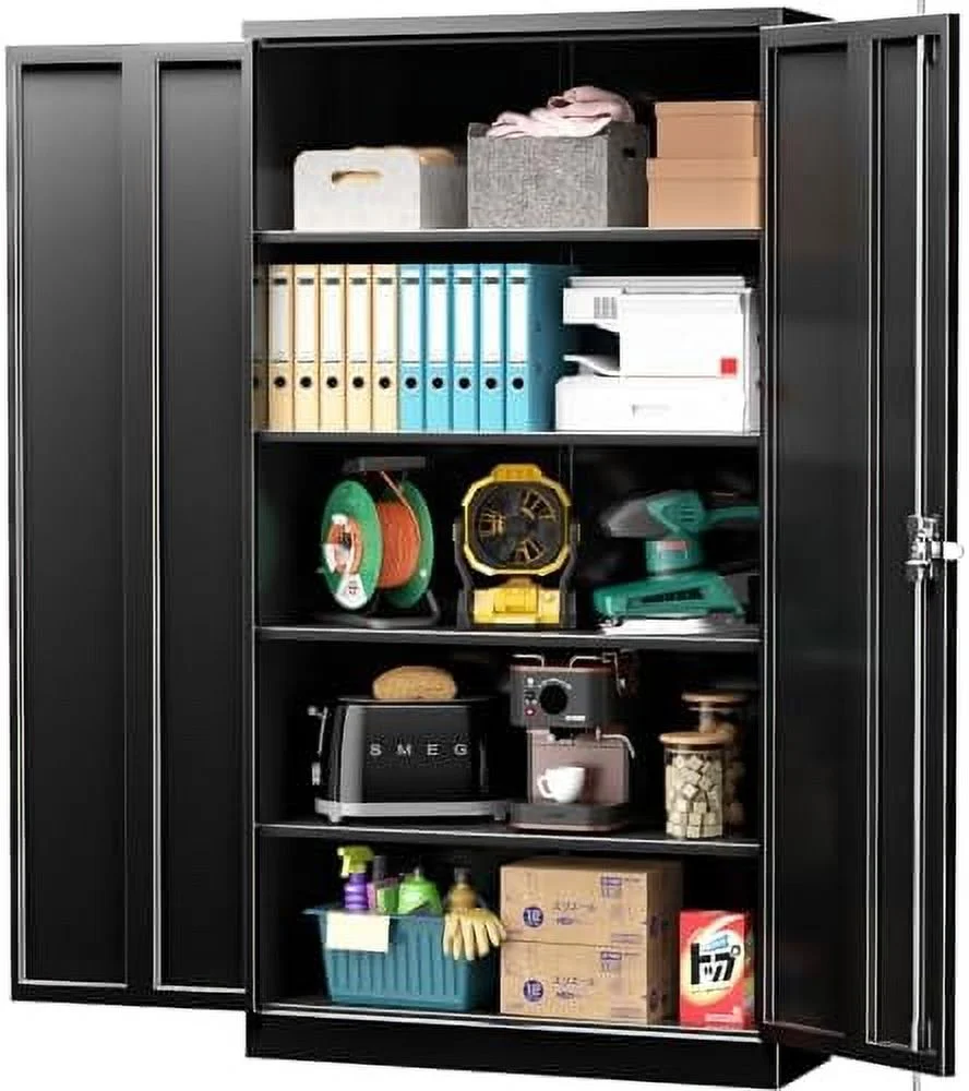 CGFHYP Garage  Cabinets with Doors and Shelves  72" White Steel Tool Locking Cabinet  Metal  Cabinet for Home Office  Warehouse  School