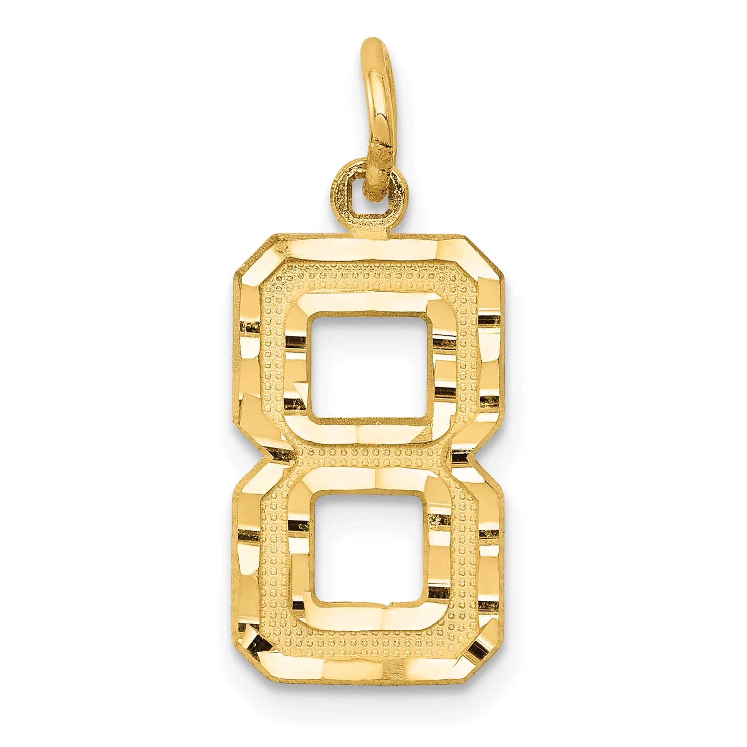 Carat in Karats 10K Yellow Gold Casted Medium Diamond-Cut Number 8 Pendant Charm (22mm x 9mm) With 14K Yellow Gold Lightweight Rope Chain Necklace 20''