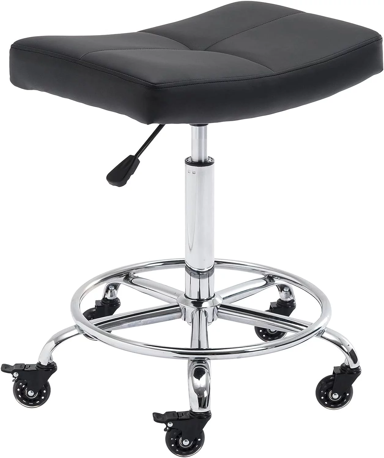 OUWI Wide Rolling Stool with Locking Wheels Footrest Adjustable Height Swivel for Salon Kitchen