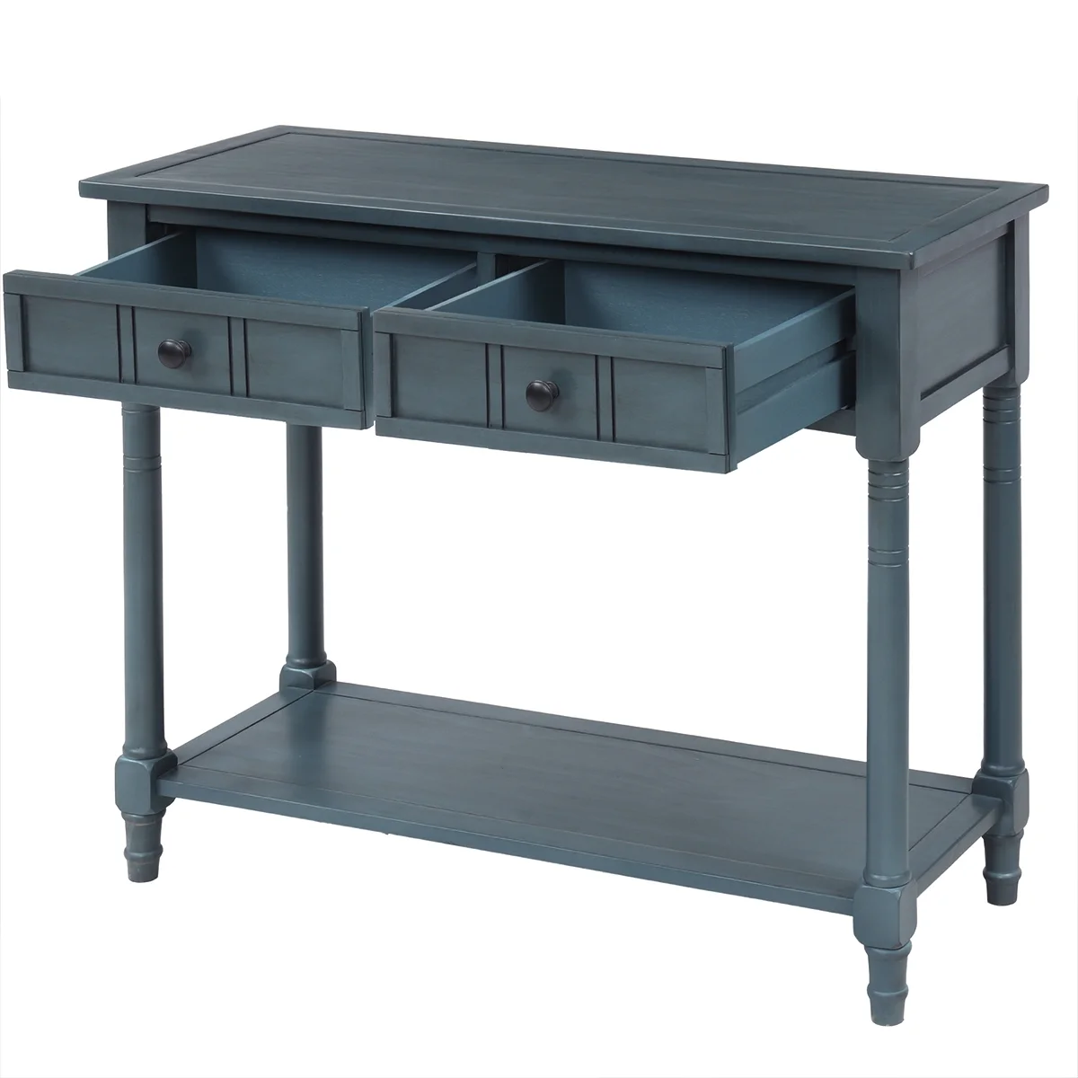 Series Console Table Traditional Design with Two Drawers and Bottom Shelf (Navy)