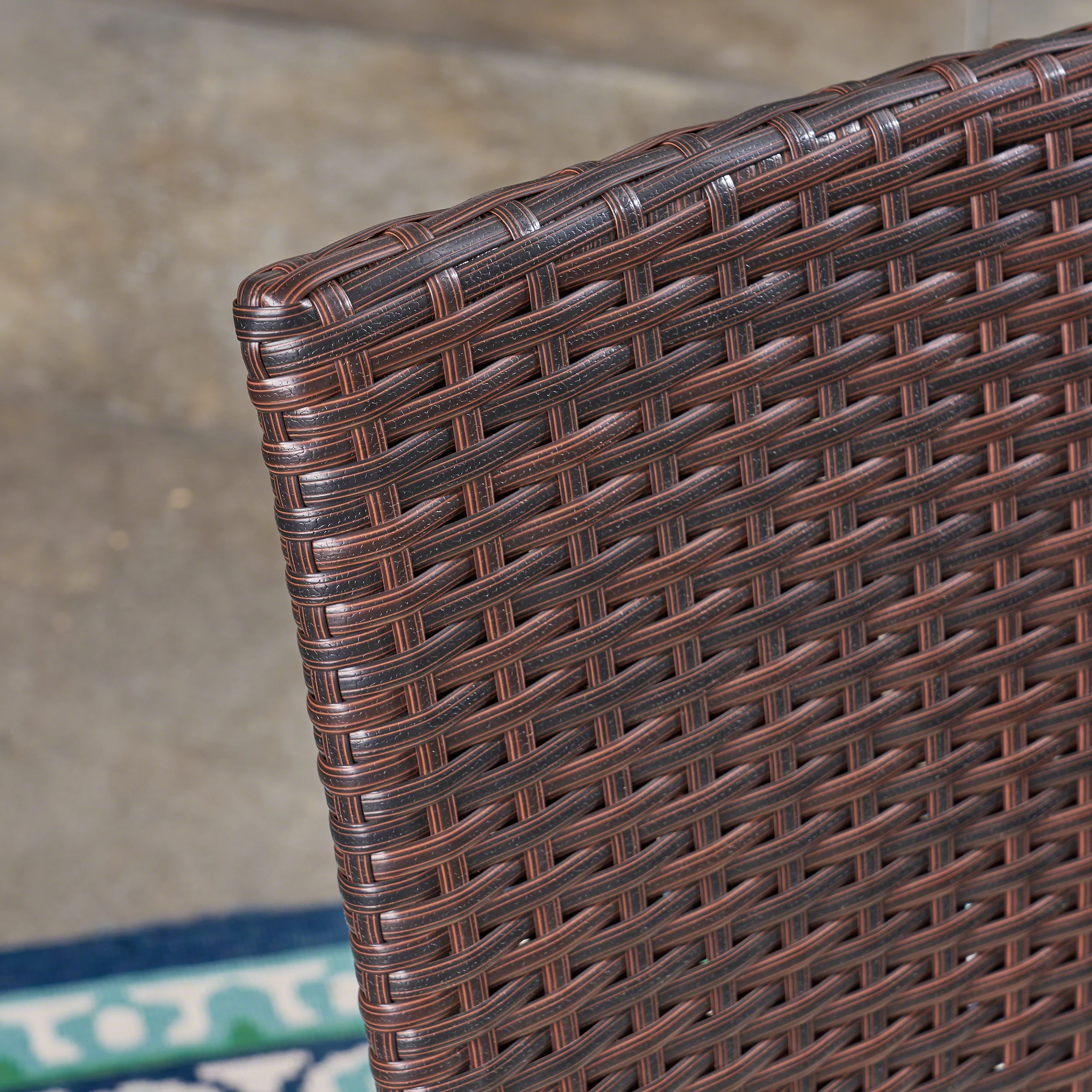 Ethan Outdoor 3 Piece Acacia Wood and Wicker Bistro Set with Cushions, Teak, Brown, Crème