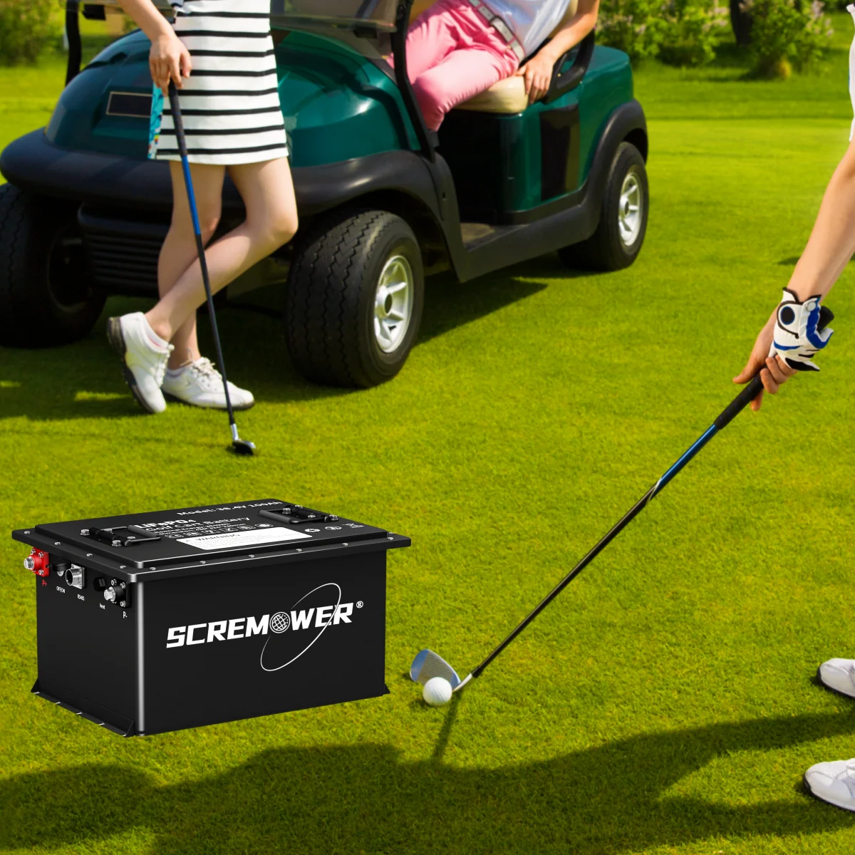 36V 100Ah Lithium Golf Cart Battery, 8000+ Deep Cycles Rechargeable LiFePO4 Golf Cart Battery 200A BMS, SCREMOWER Max 7.64kW Power Output for Golf Carts,43.8V 20A Charger