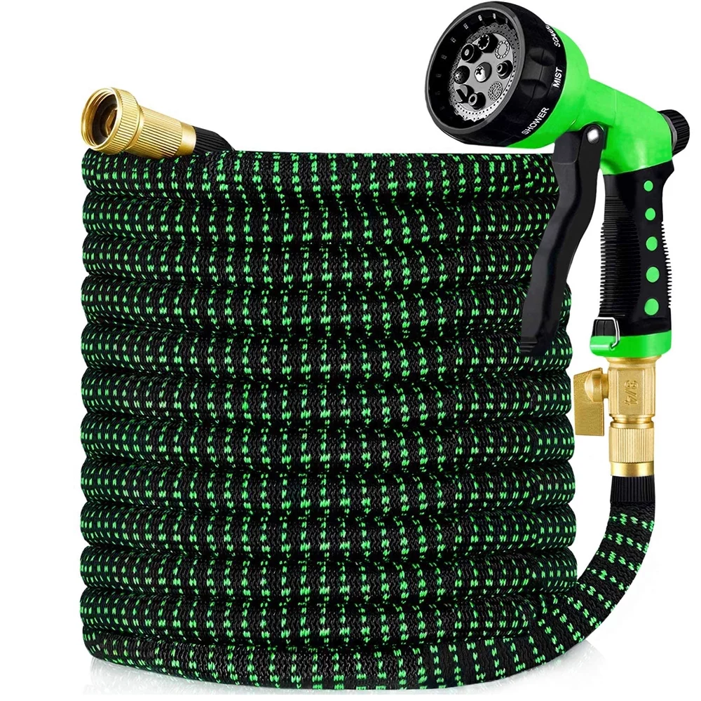 100ft Expandable Garden Hose: Water Hose with 8 Function Nozzle and Durable 3-Layers Latex, Flexible Water Hose with Solid Brass Fittings, Best Choice for Watering and Washing