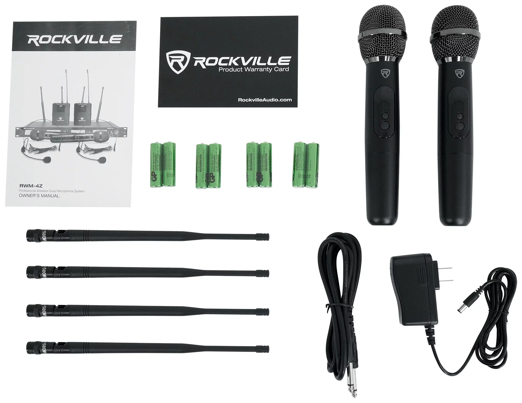 Rockville RWM-4Z Quad Wireless UHF Handheld/Headset Microphone System 20 Channel