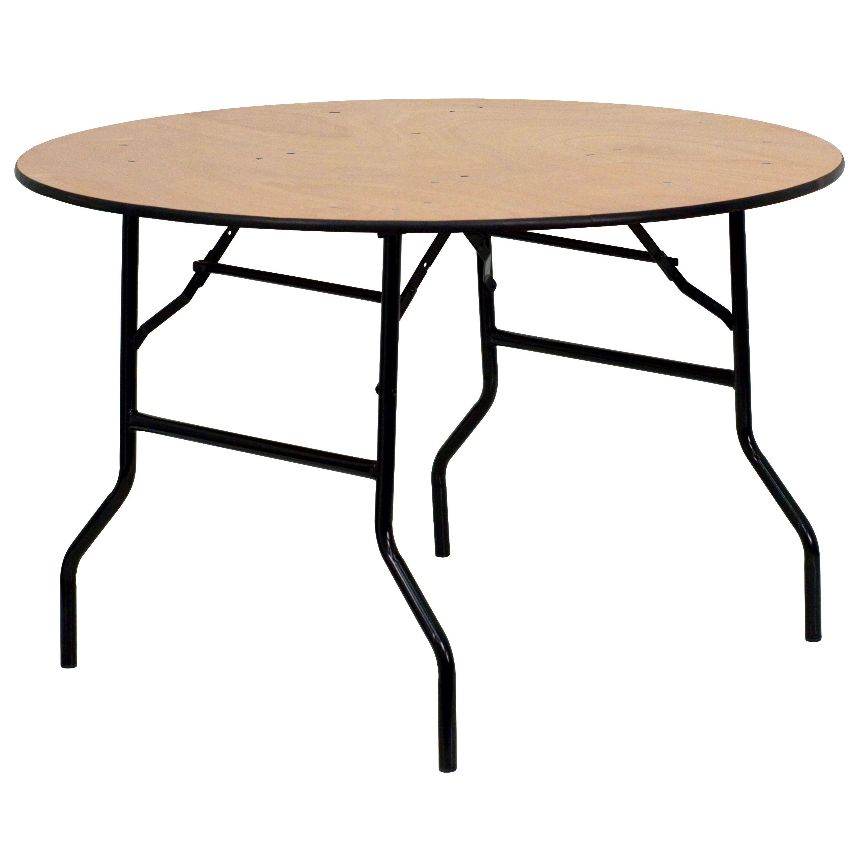 BizChair 4-Foot Round Wood Folding Banquet Table with Clear Coated Finished Top