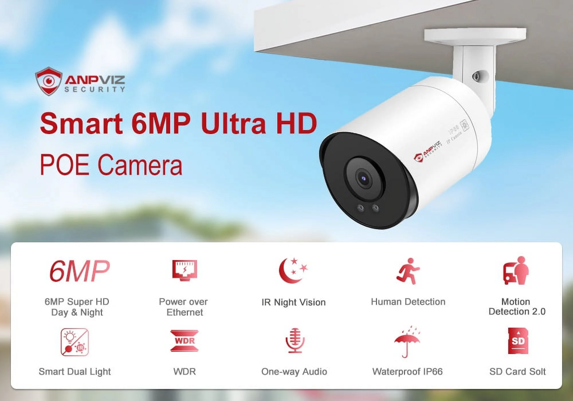 Anpviz 4K 8CH PoE Security Camera System, 4pcs Wired 8MP Bullet PoE IP Cameras Outdoor with Person Vehicle Detection, 8MP 4K 8-CH NVR with2TB HDD for 24/7 Recording