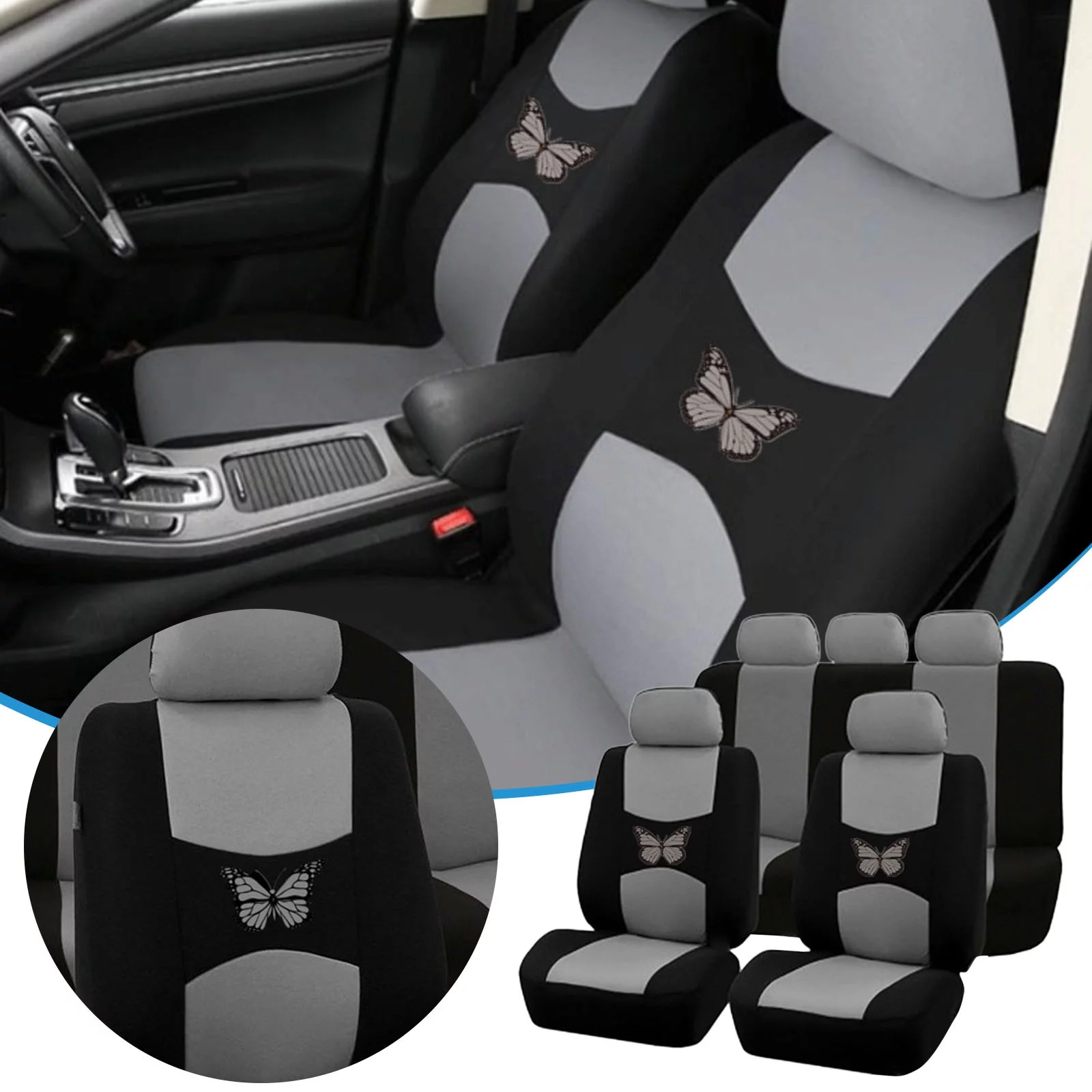 9Pcs/ Universal Car Seat Covers Full Set Polyester Car Seat Protector Cushions Front Rear Car Seat Covers Car Accessories Four Seasons Fit For Auto Truck Van Things for Cars