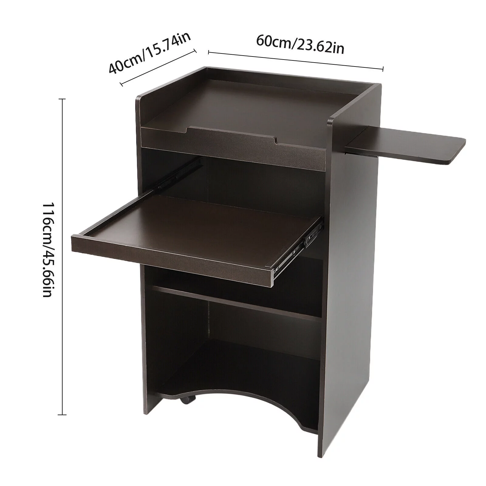 SHZICMY Mobile Floor Lectern with Side Shelf And Keyboard Tray, Black Rolling Podium
