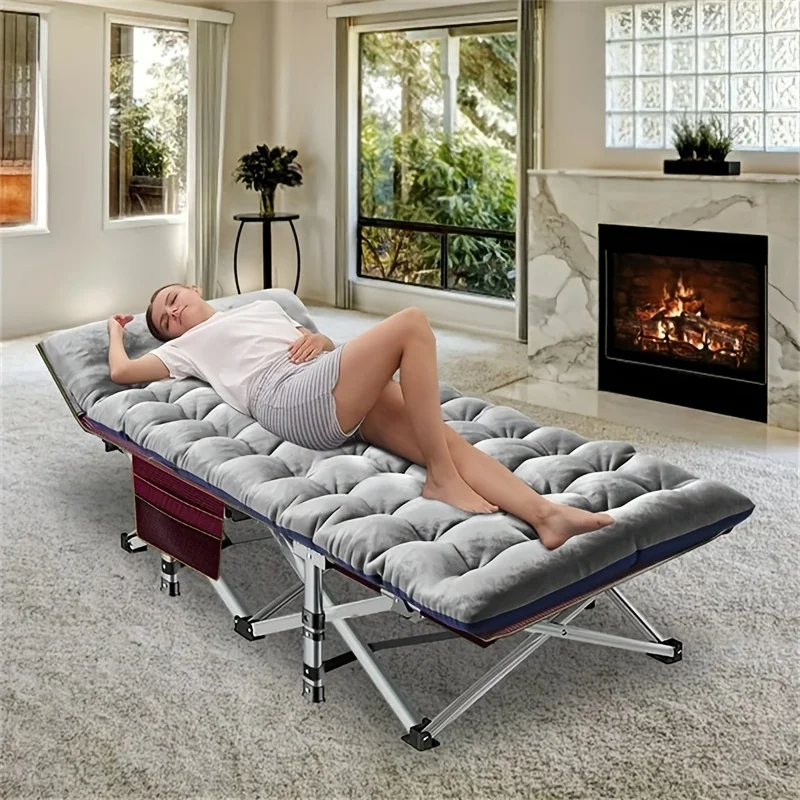 Folding Bed for Adults, Portable Rollaway Guest Bed Sleeping Cot with Mattress, Outdoor Camping Cot with Carry Bag