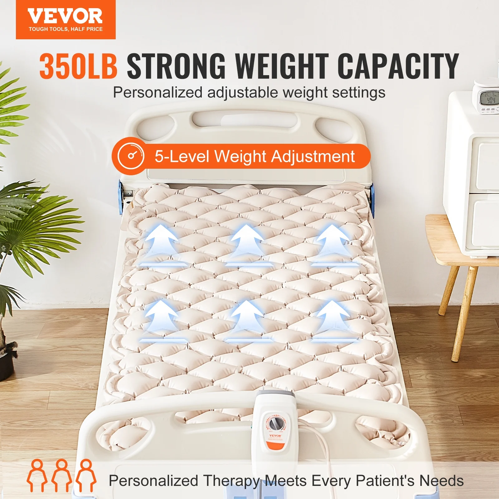 SKYSHALO  Alternating Air Pressure Mattress Pad with Whisper Quiet Pump, 5-Level Pressure Adjustable Air Mattress for Bed Sores, Grade PVC Alternating Pressure Pad for Hospital & Home