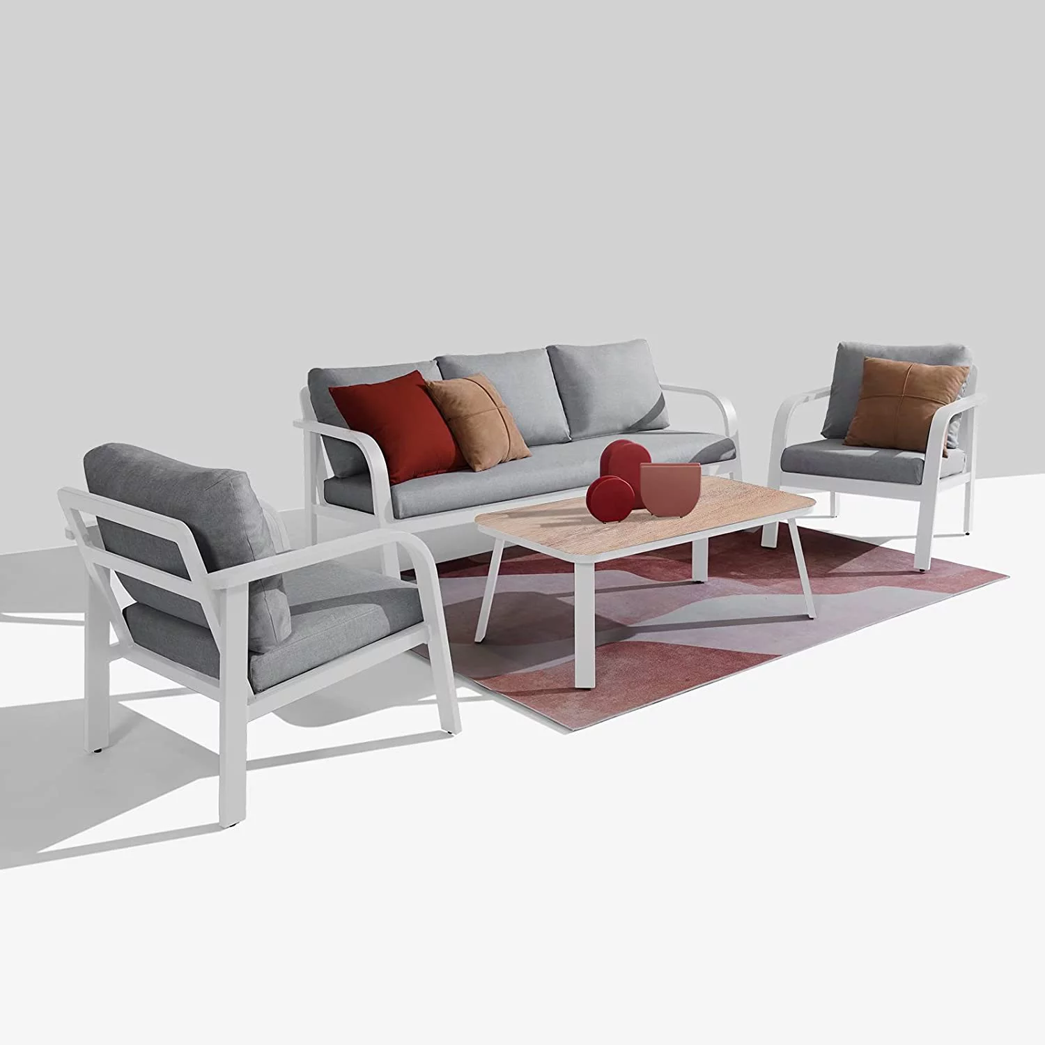 Aluminum Patio  Set  Modern Outdoor Patio Conversation Sets with Water-Proof Cushions  Outdoor Metal Sofa Set with Coffee Table for Balcony  Garden  Backyard  Dark Grey