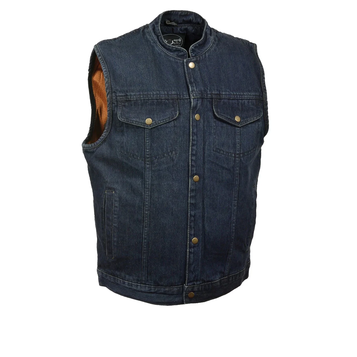 M Boss Motorcycle Apparel Apparel BOS13520 Men's Blue Denim Snap Front Club Style Motorcycle Rider Vest Large