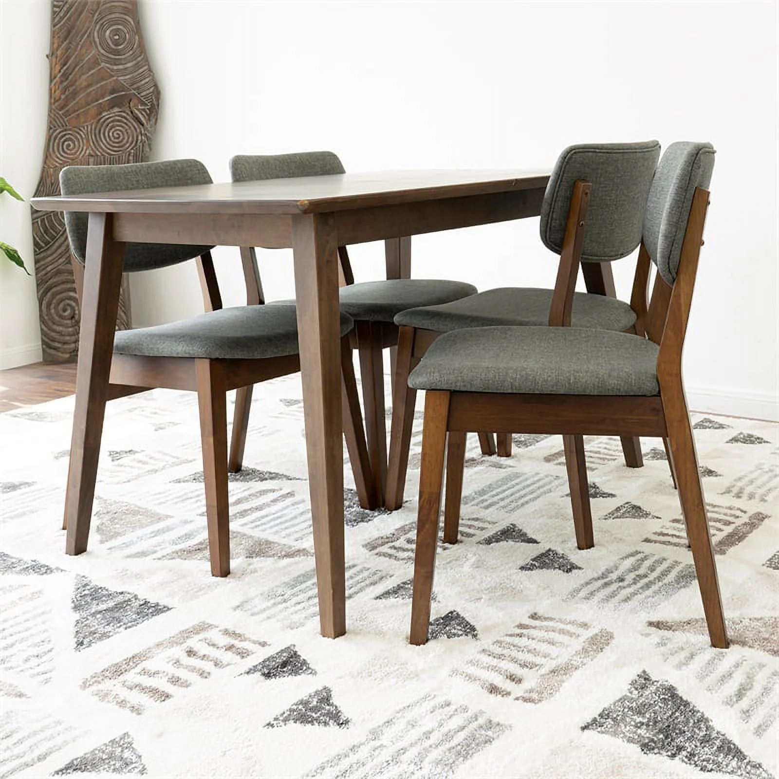 Brock Modern Solid Wood Walnut Dining Room & Kitchen Table and 4 Chair Set