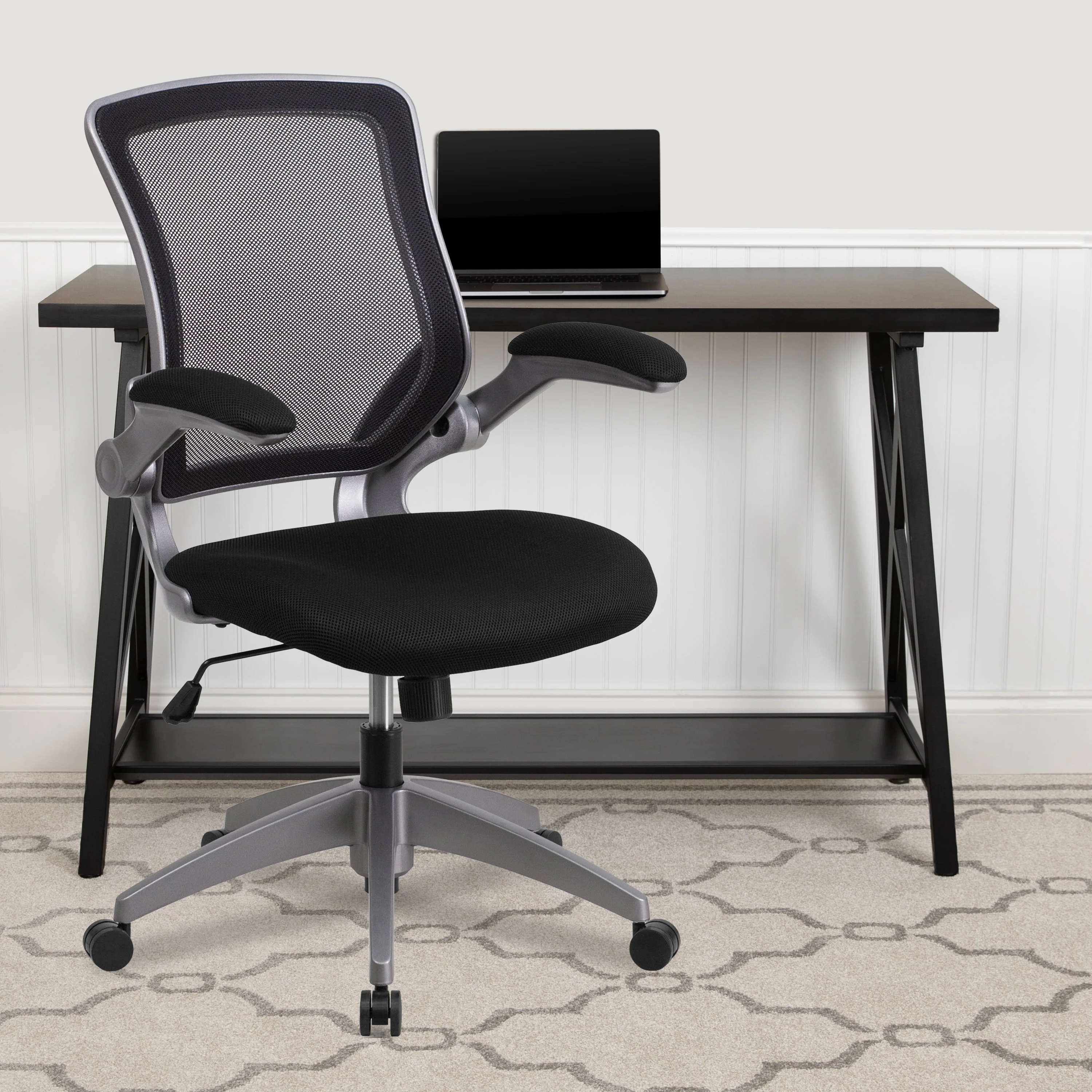 Flash Furniture Mid-Back Black Mesh Swivel Ergonomic Task Office Chair with Gray Frame and Flip-Up Arms