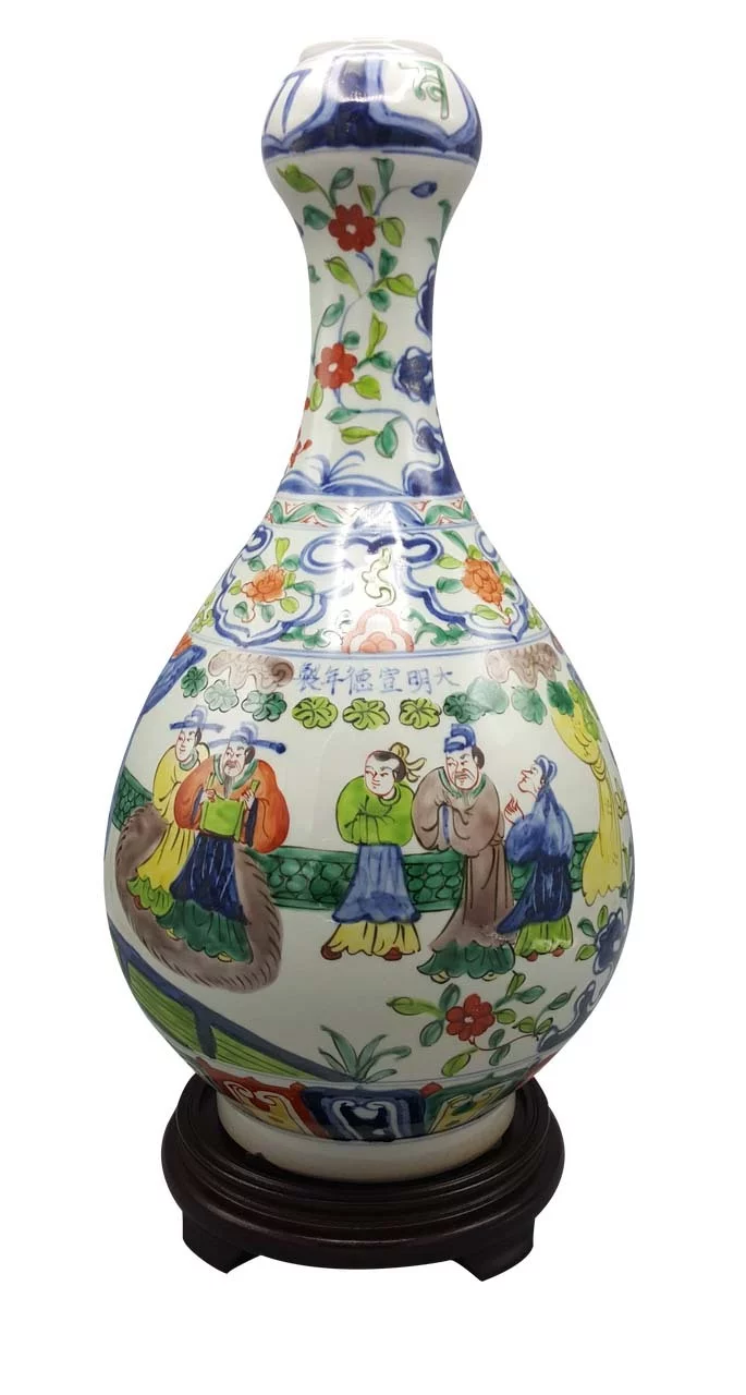 Chinese Vase Garlic Shaped Famile Vert - Oriental Furniture Warehouse