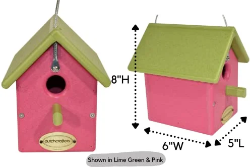 Small Plastic Poly Hanging Bird House with Perch and Detachable Roof, Outdoor Nesting Box for Wild Birds - Amish Made in USA (Light Gray & Aruba Blue)