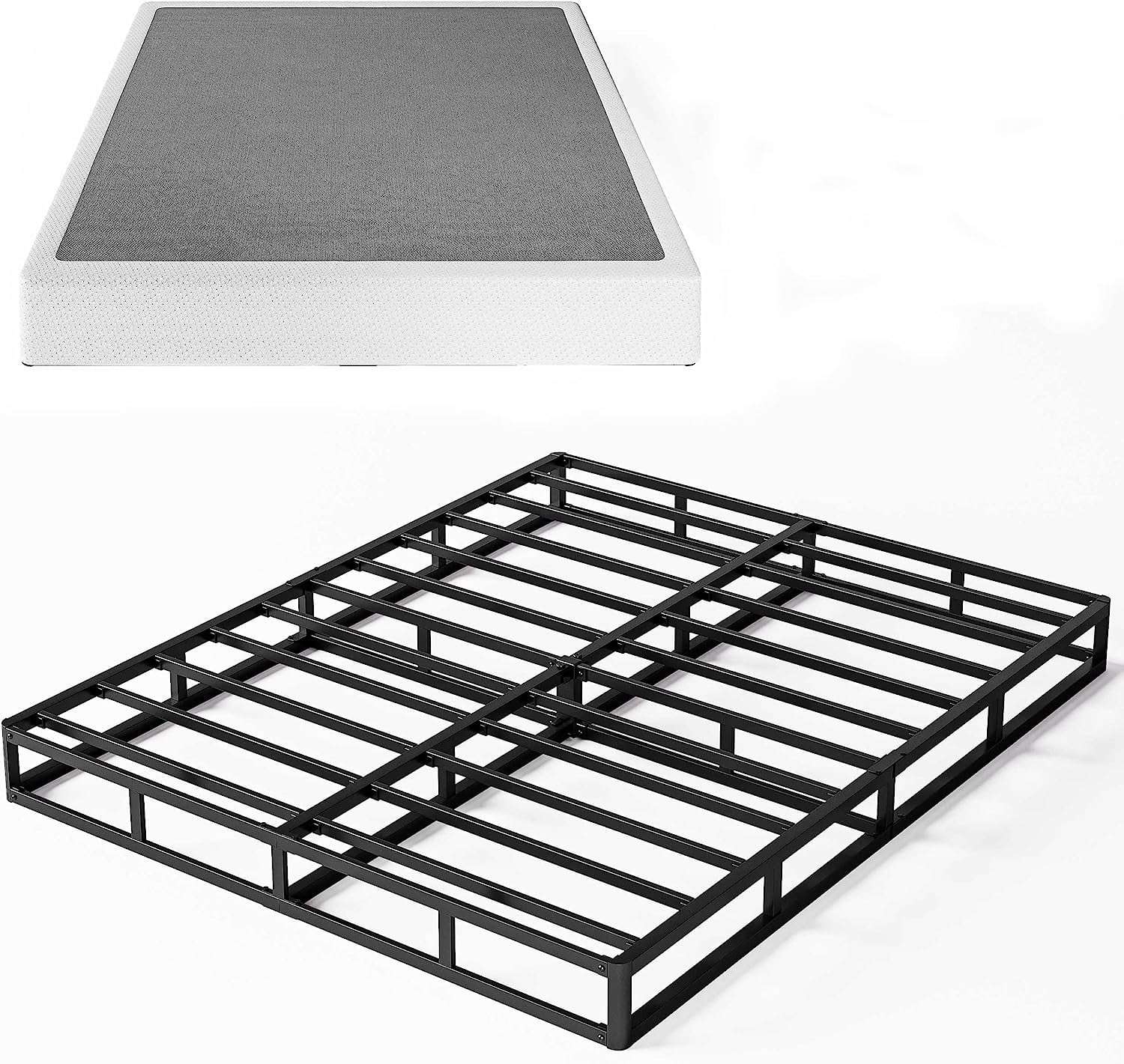 YILAN Box Spring Queen，5 Inch Metal Box-Spring Only, Mattress Foundation, Heavy Duty Structure with Fabric Cover Metal Frame, Noise Free, Non-Slip, Easy Assembly