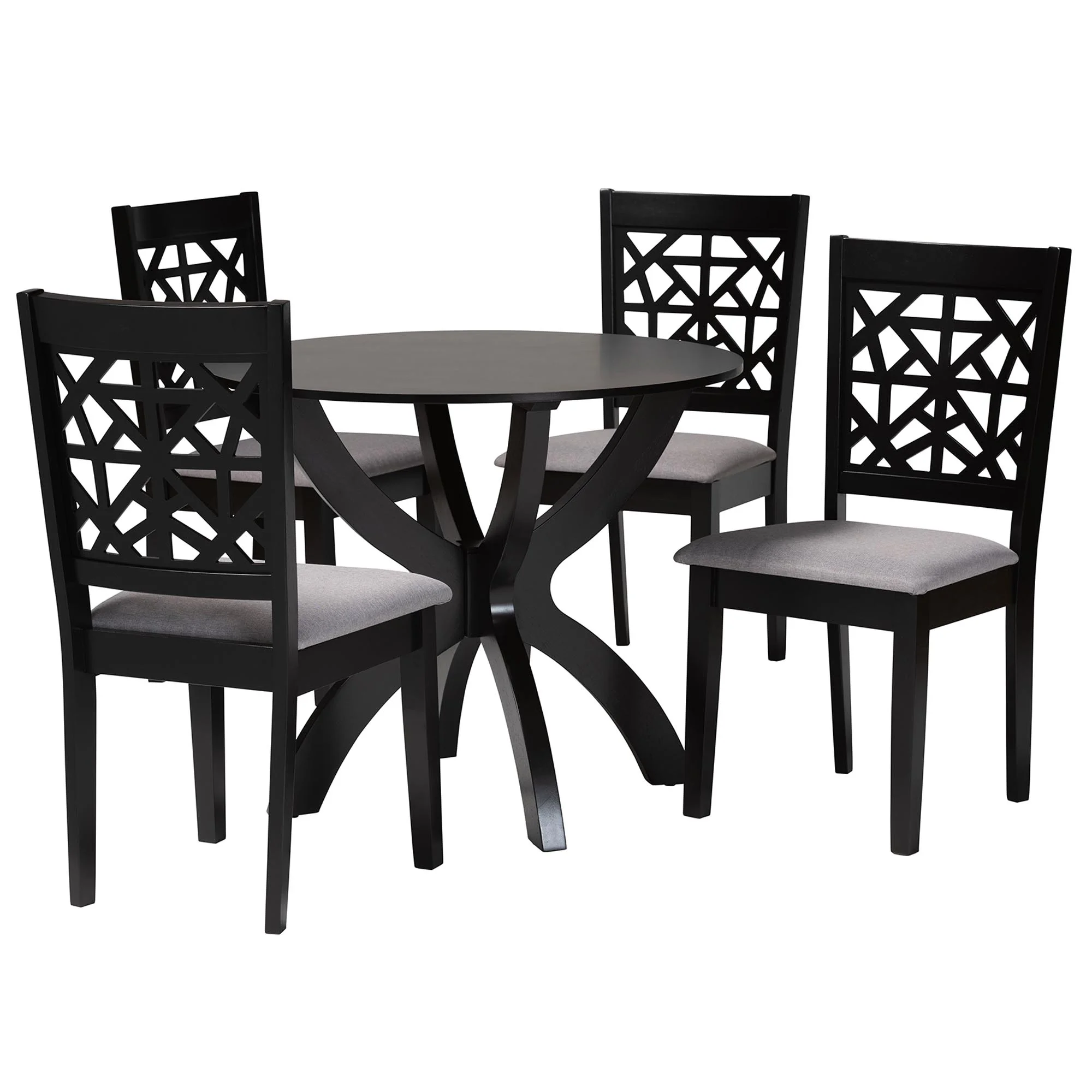 Baxton Studio Lena Modern Grey Fabric and Dark Brown Finished Wood 5-Piece Dining Set