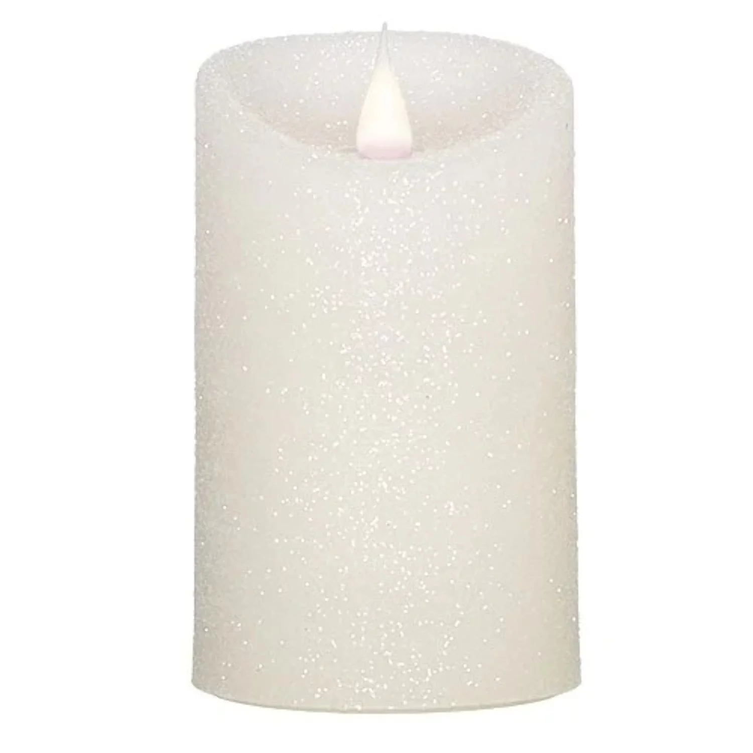 Roman Flameless LED Candle 5H White Glitter Pillar Outdoor 3-D Motion
