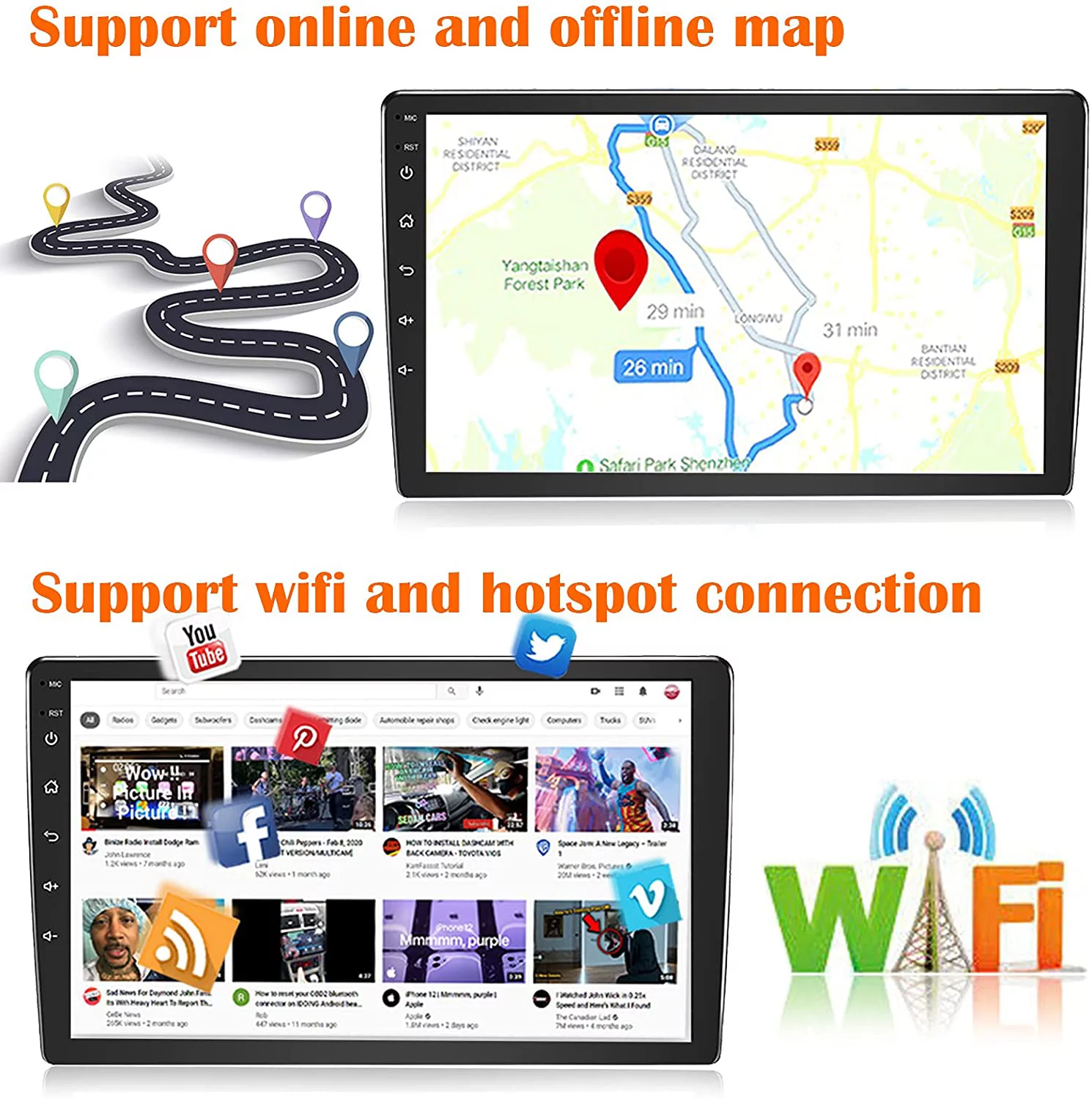 Binize Double Din Car Stereo  Wireless carplay Android auto 9 Inch Touch Screen Android Car Radio GPS Navigation Head Unit with FM, Bluetooth,Mirror Link