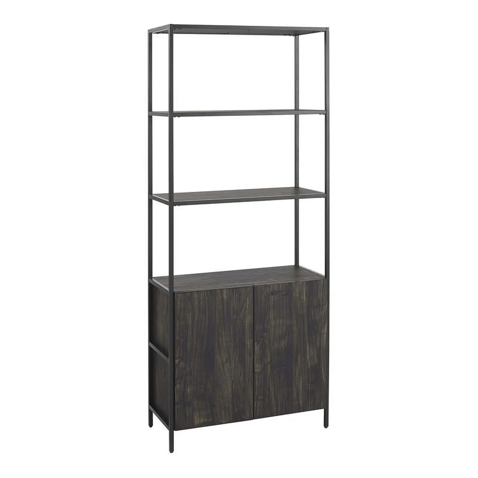 Bowery Hill Large Modern Wood/Steel Etagere in Brown Ash/Matte Black